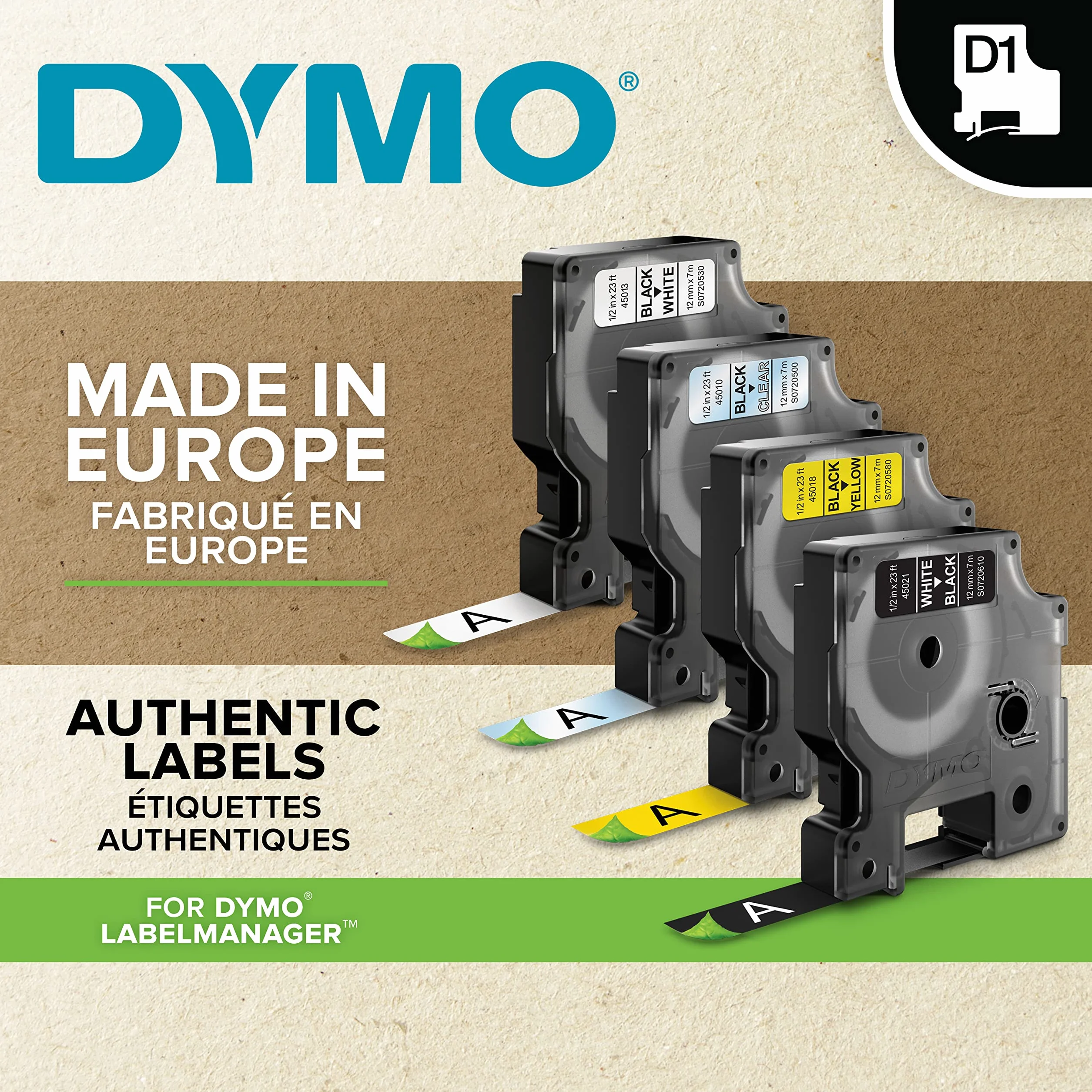 Dymo S0720780 Taśma do Drukarek Etykiet, Czarny/Biały, 6 mm x 7 m