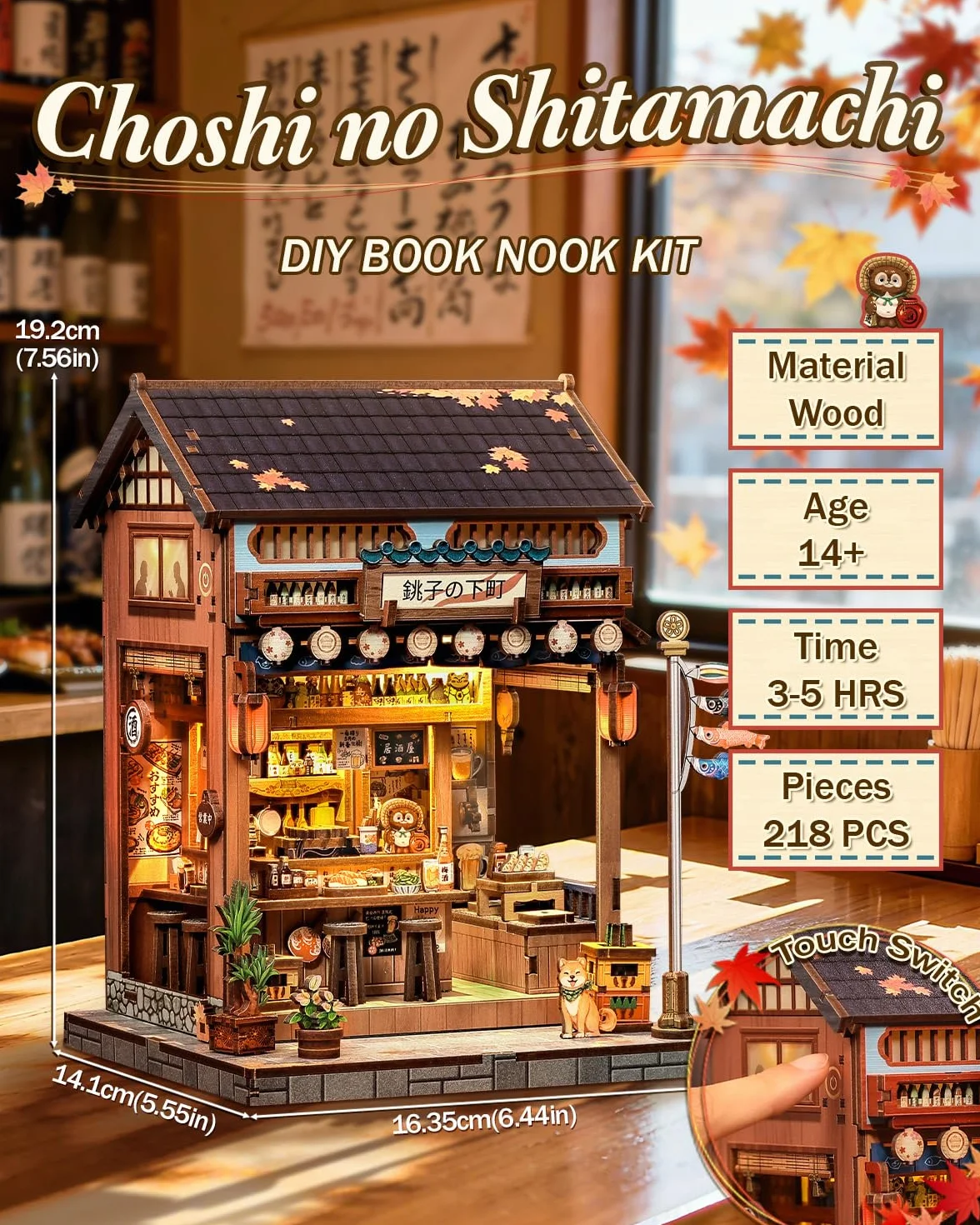 Book Nook – Miniaturowy domek z LED i osłoną antypylową, dekoracja japońska, dekoracja regału, puzzle 3D dla dorosłych, prezent (Choshi no Shitamachi) Shitamachi)