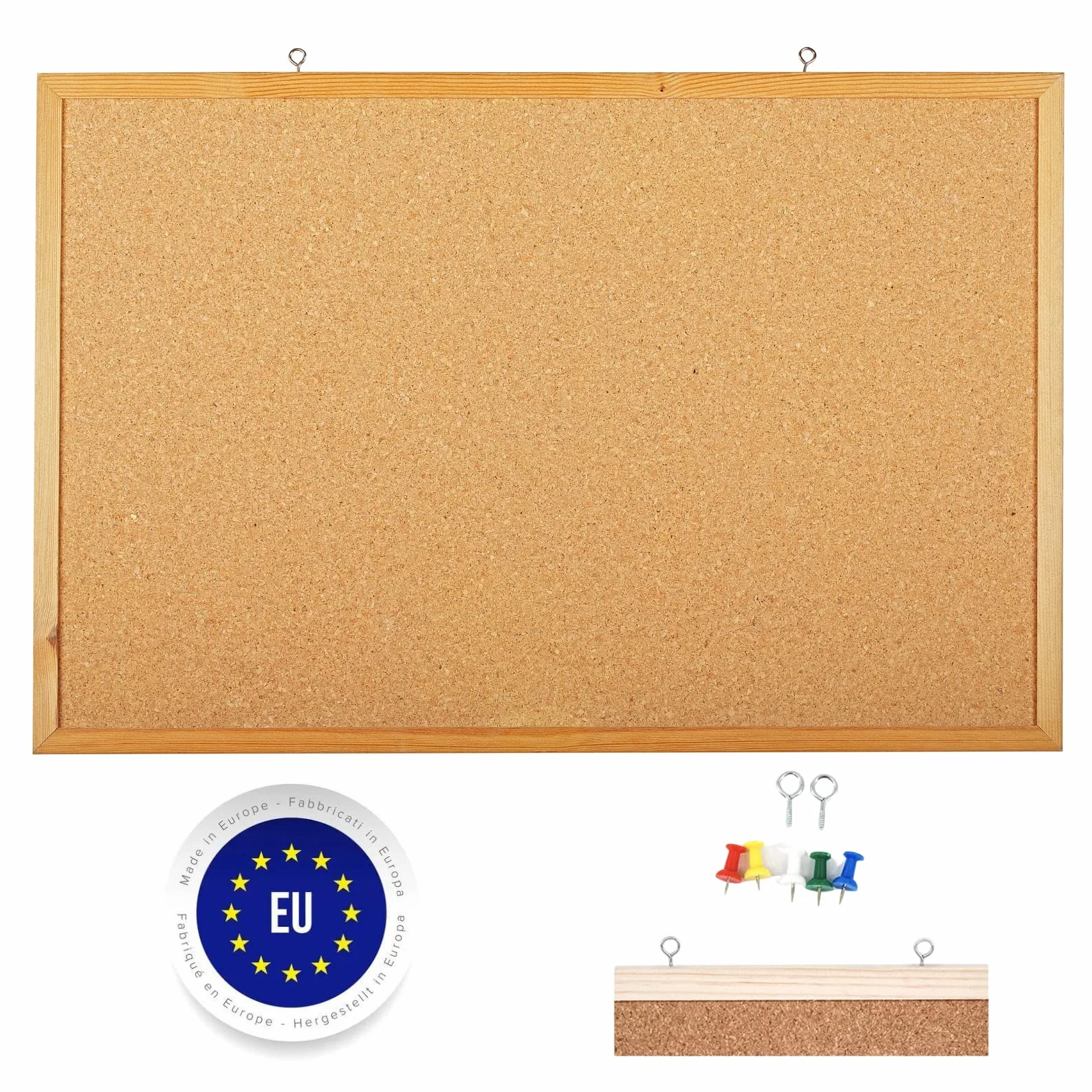 Raylu Paper® Tablica korkowa z ramą sosnową, ogłoszeniowa 40x30 cm z zestawem montażowym