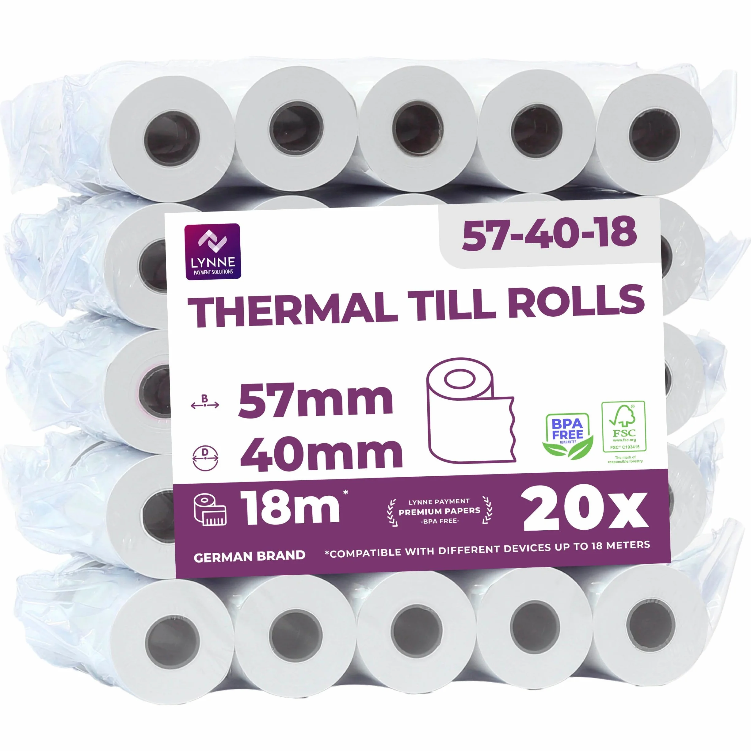 Ec-Cash Rolki termiczne 57 mm x 18 m x 12 mm, rolki termiczne, papier termiczny, do bankomat, czytnik kart kredytowych, 57 x 40 x 12 mm