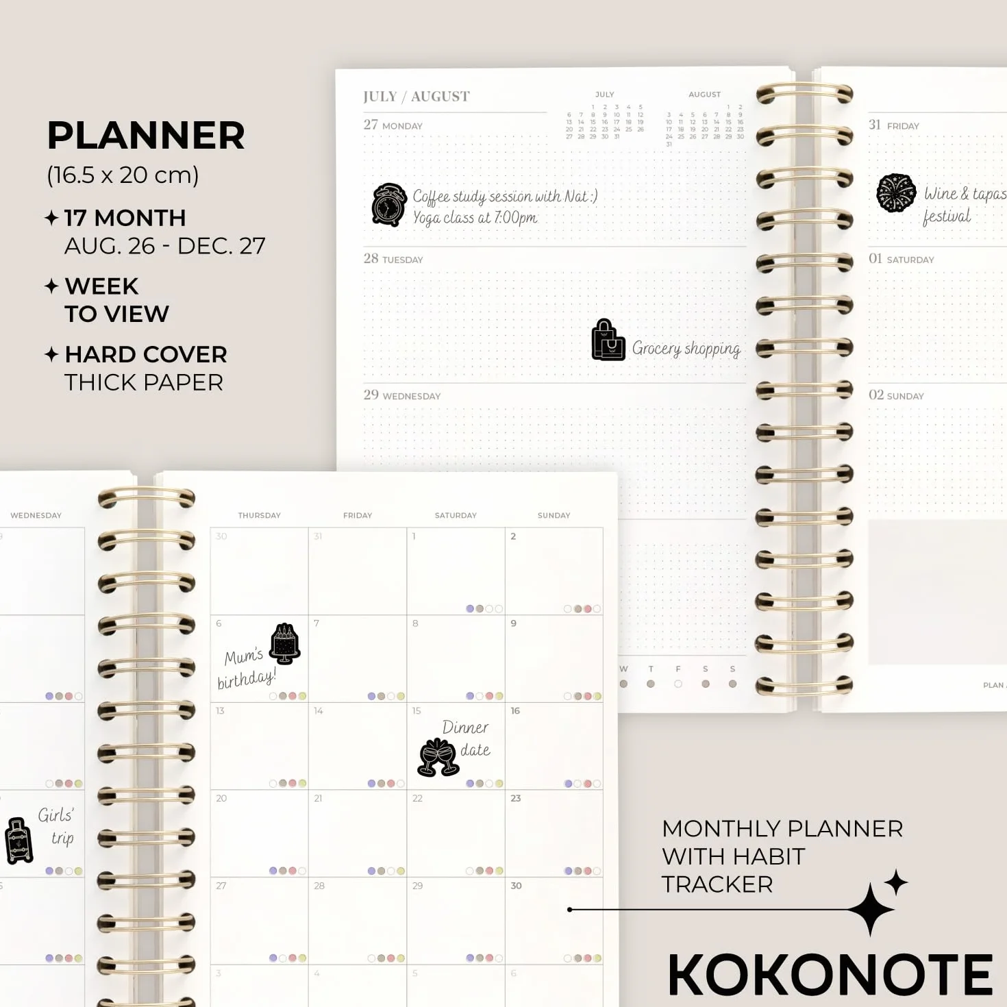 Kokonote Academic Diary 2026-2027 Week to View - Monet Gifts, Academic Planner 2026-2027, Weekly Planner
