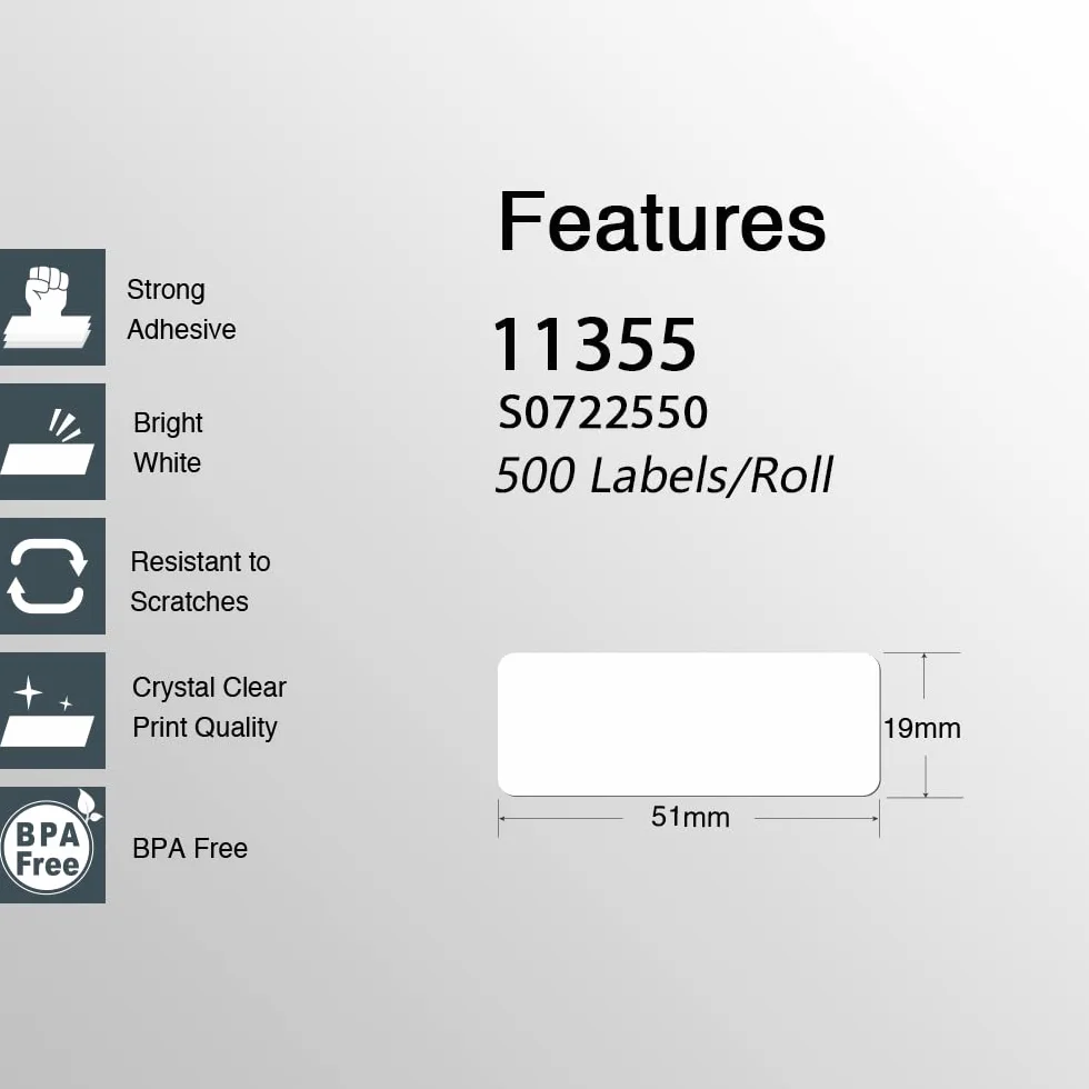 BETCKEY Etykiety Kompatybilne z DYMO S0722550 19mm x 51mm 500 Sztuk do LabelWriter 450 4XL