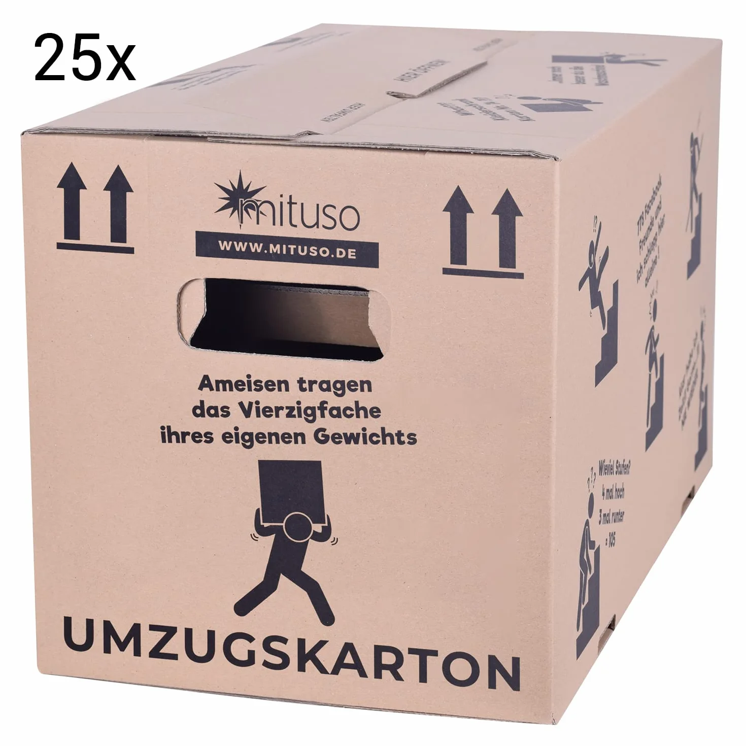 Kartony do przeprowadzki, 25 sztuk, 2-falowane, bardzo stabilne do 40 kg, 600 x 330 x 350 mm, karton z recyklingu, szybki montaż bez taśmy klejącej, pudełka do przenoszenia oraz pudełko archiwalne ze