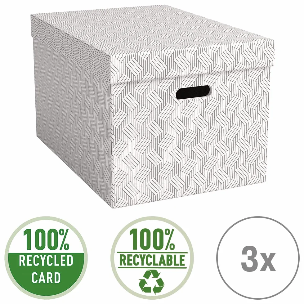 VON Leitz zestaw 3 pudełek do przechowywania 46 l karton z recyklingu geometryczny design białe