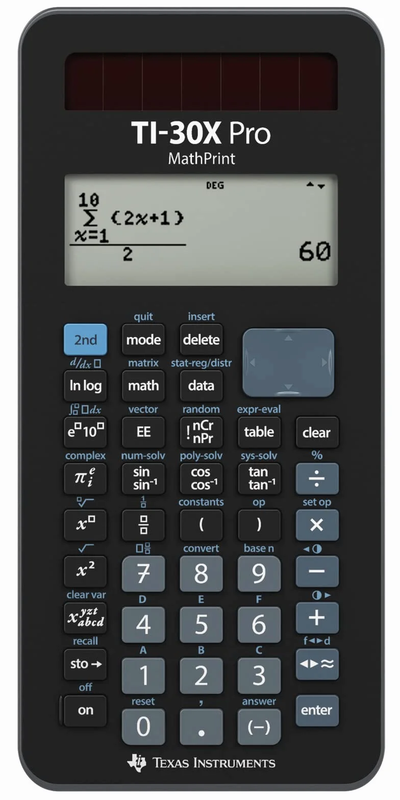 Texas Instruments Ti-30X Pro Mathprint Kalkulator, Czarny, 18.4 x 8 x 1.6 cm