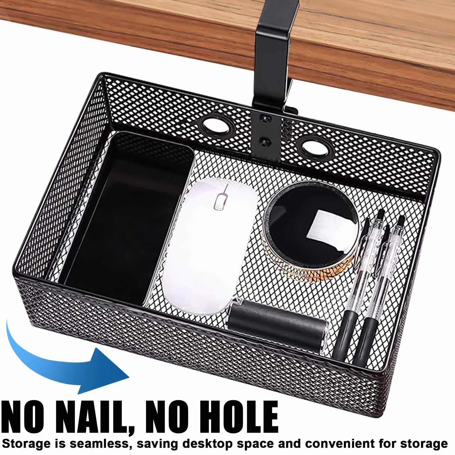Szuflada pod biurko organizer 360° z 2 otworami na przewody czarny