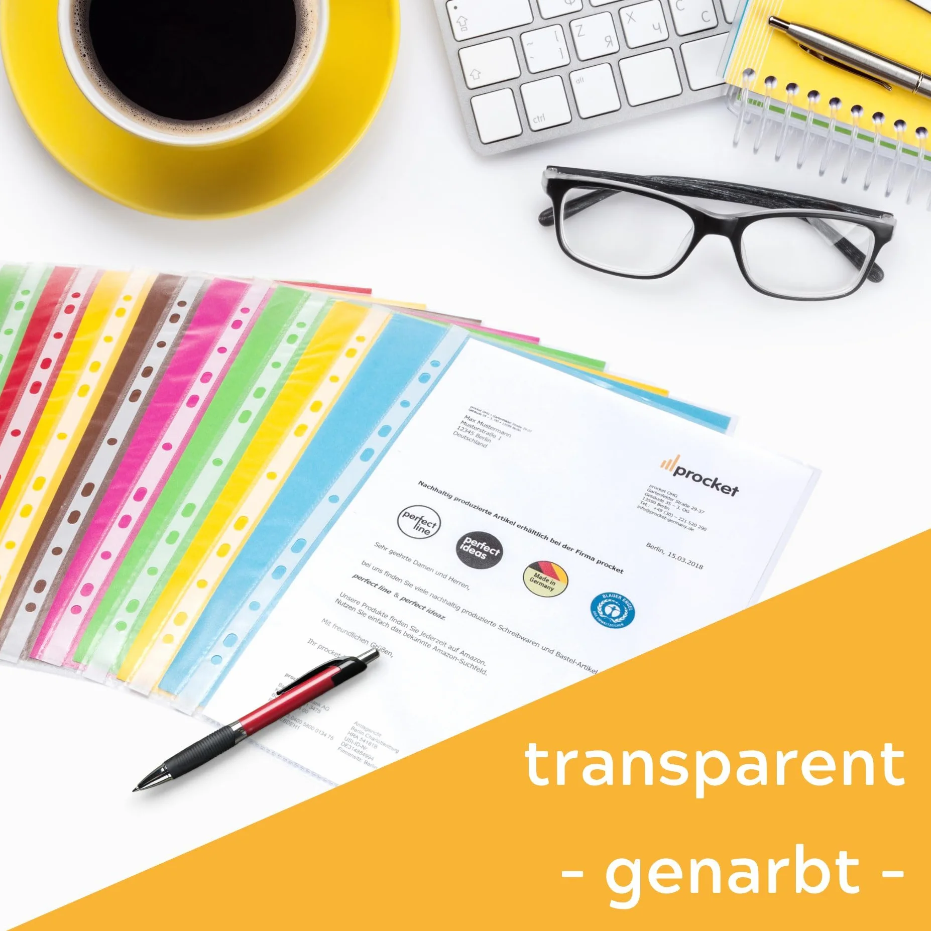 perfect line 200 Koszulki na Dokumenty DIN-A4, Przezroczyste Koszulki Foliowe, Foliowe Koszulki A4 Groszkowane, Koszulki do Segregatora, Transparentne, bezkwasowe, chroniące dokumenty