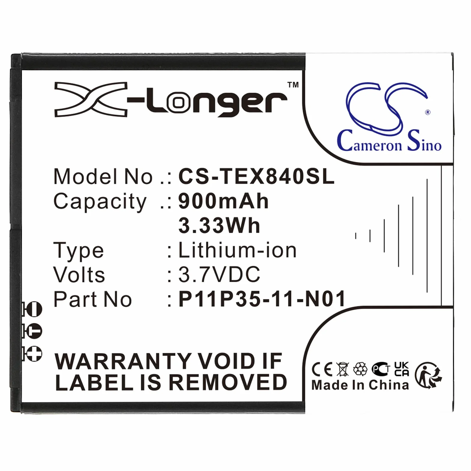 CS-TEX840SL Baterie 1300mAh kompatybilny z [TEXAS INSTRUMENTS] SELECT TI-Nspire CX, TI Nspire CX, TI Nspire CX CAS Graphing, TI-84 CE, TI-84 Plus CE, TI-Nspire CX CAS zastępuje 3.7L12005SPA, P11P35-1