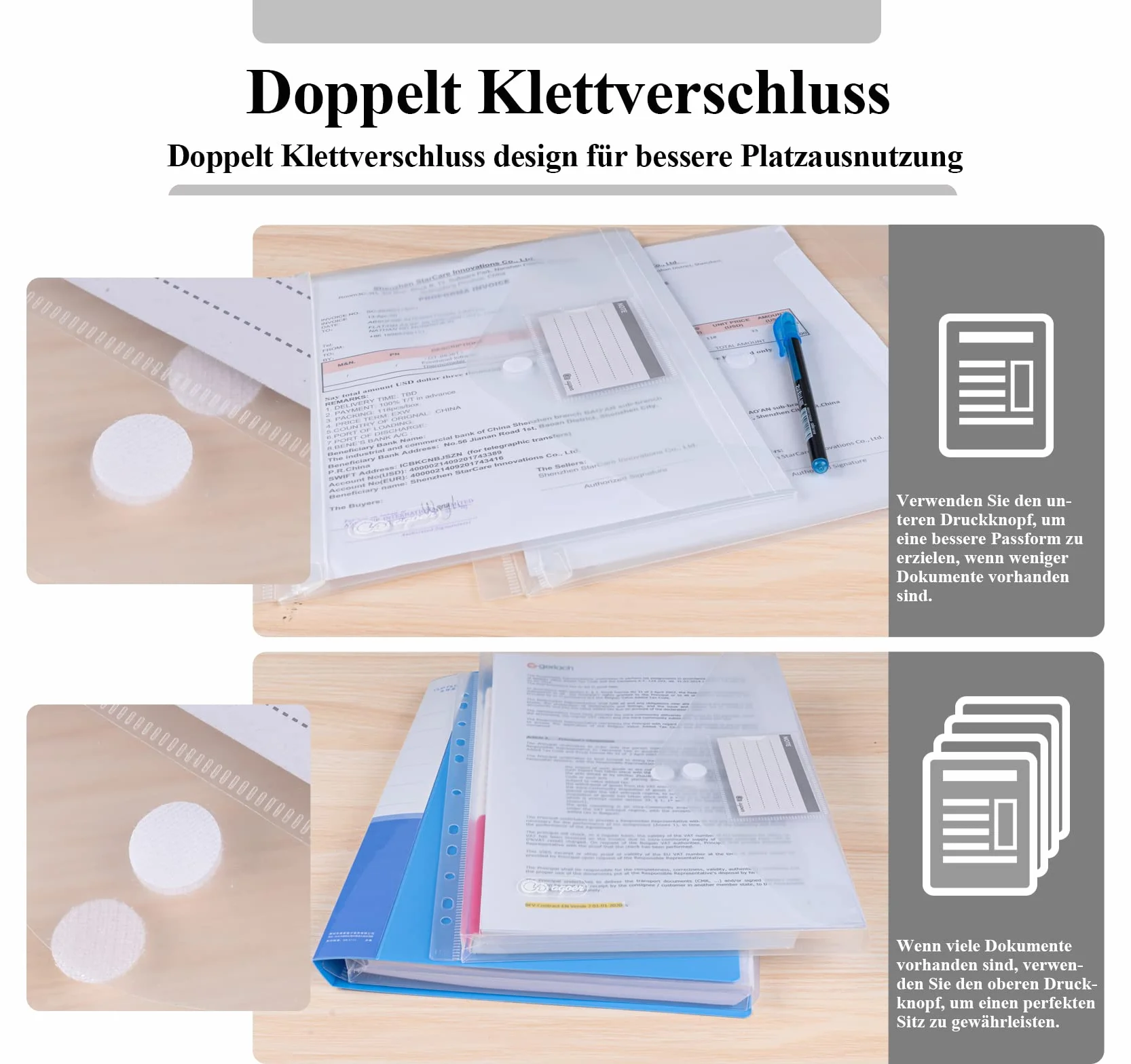 Teczka na dokumenty A4, zapięcie na rzepy, 24 sztuki – trójwymiarowa teczka na dokumenty, mieści 270 arkuszy papieru, teczka A4 z 11 otworami do segregatora i kieszenią na etykiety do organizacji