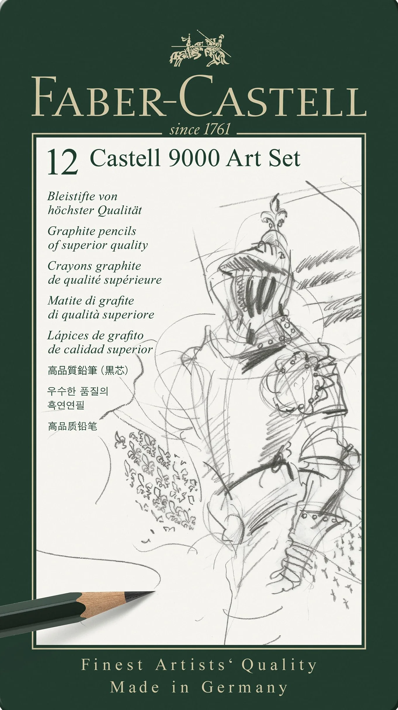 Faber-Castell Art Set 9000 F119065 Zestaw Ołówków 8B-2H, Zielony, 12 sztuk