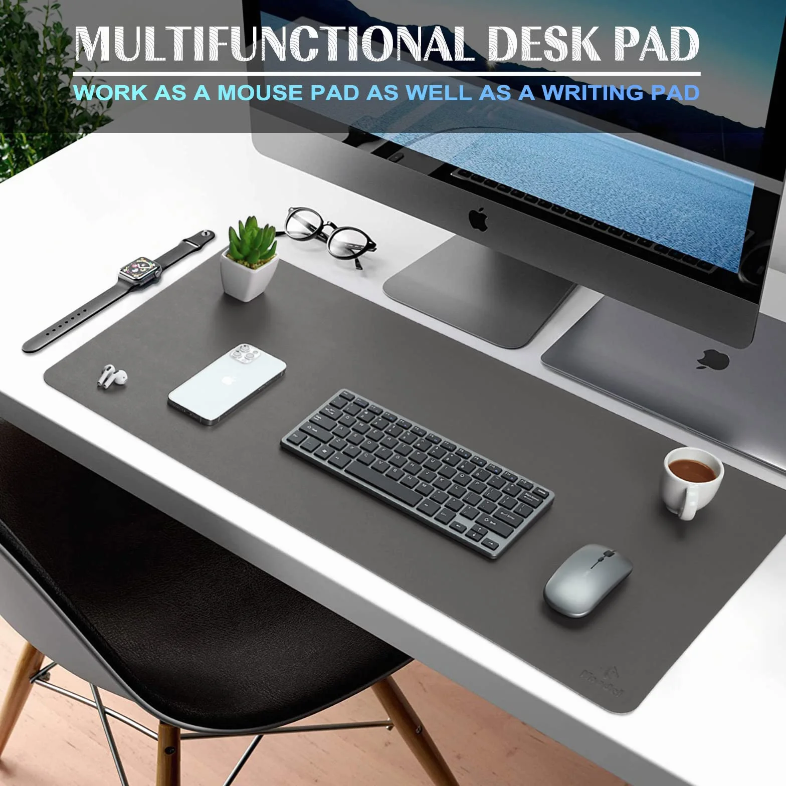 K KNODEL Duży podkład pod biurko, podkładka biurowa, podkład pod laptop dla biurka, ochraniacz biurka, podkład na pulpicie, podkład do pisania na biurku, podkładka pod pisak (40x80cm, Ciemno szary)