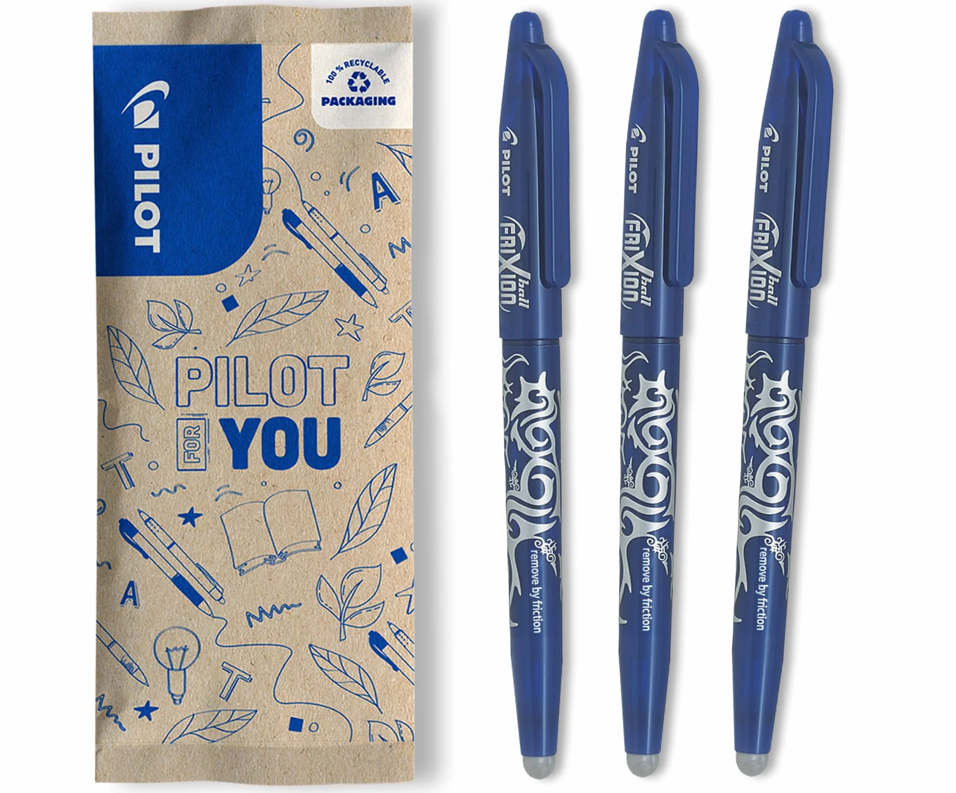 PILOT - FriXion Ball 0,7 zestaw – 3 sztuki: niebieskie – ścieralne pióro kulkowe 0,4 mm grubości kreski – przyjemne pisanie, tusz termoczuły, wymienny wkład – średnia końcówka