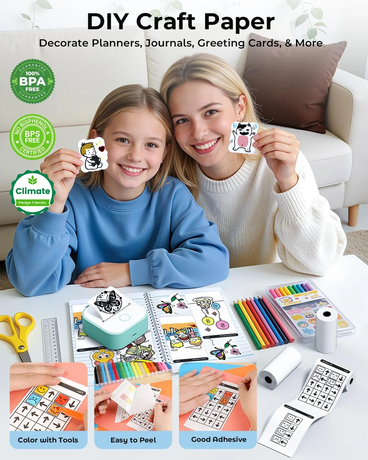 Memoking T02/M02X/M02L biały papier termiczny - 10 lat przyklejany 50 mm x 3,5 m do dziennika, tekstów, notatek studyjnych i wielu innych, 3 rolki