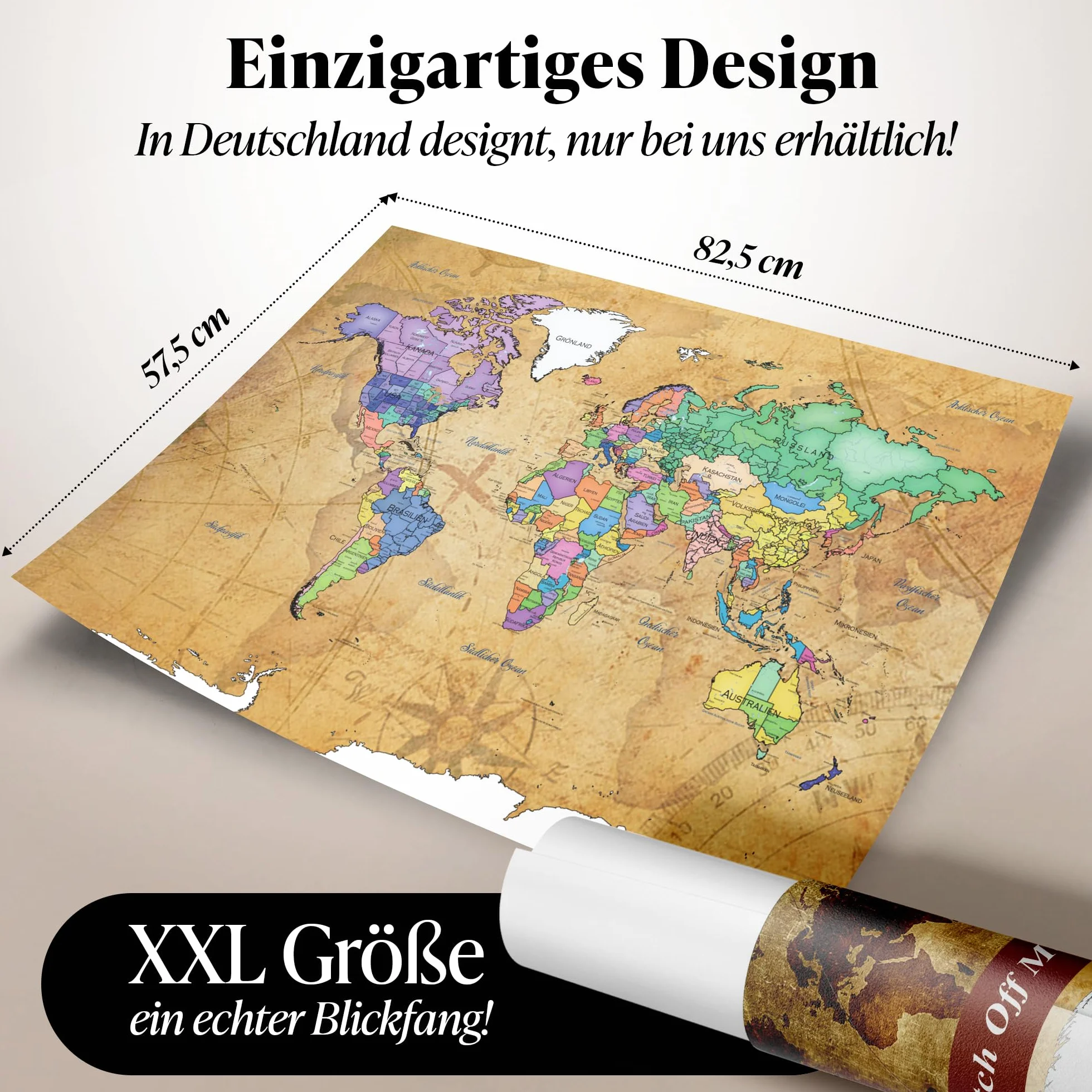 FlyHigh Mapa świata XXL do zdrapywania w języku niemieckim (82 x 60 cm) wraz z naklejkami, narzędziem do zdrapywania i ściereczką z mikrofibry (złoty)