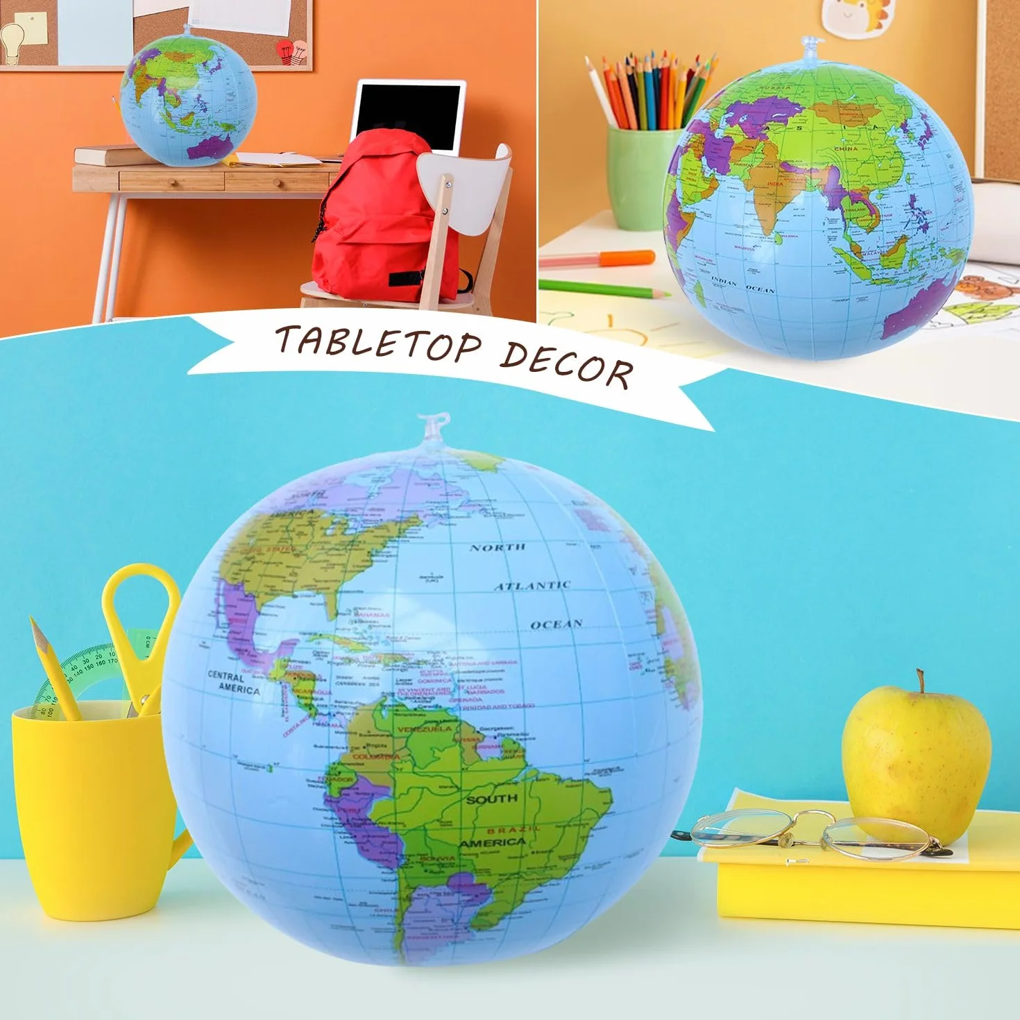2 nadmuchiwane globusy, szkolne globusy, narzędzia do map świata, akcesoria do nauki geografii, globusy balonu świata, 2 sztuki