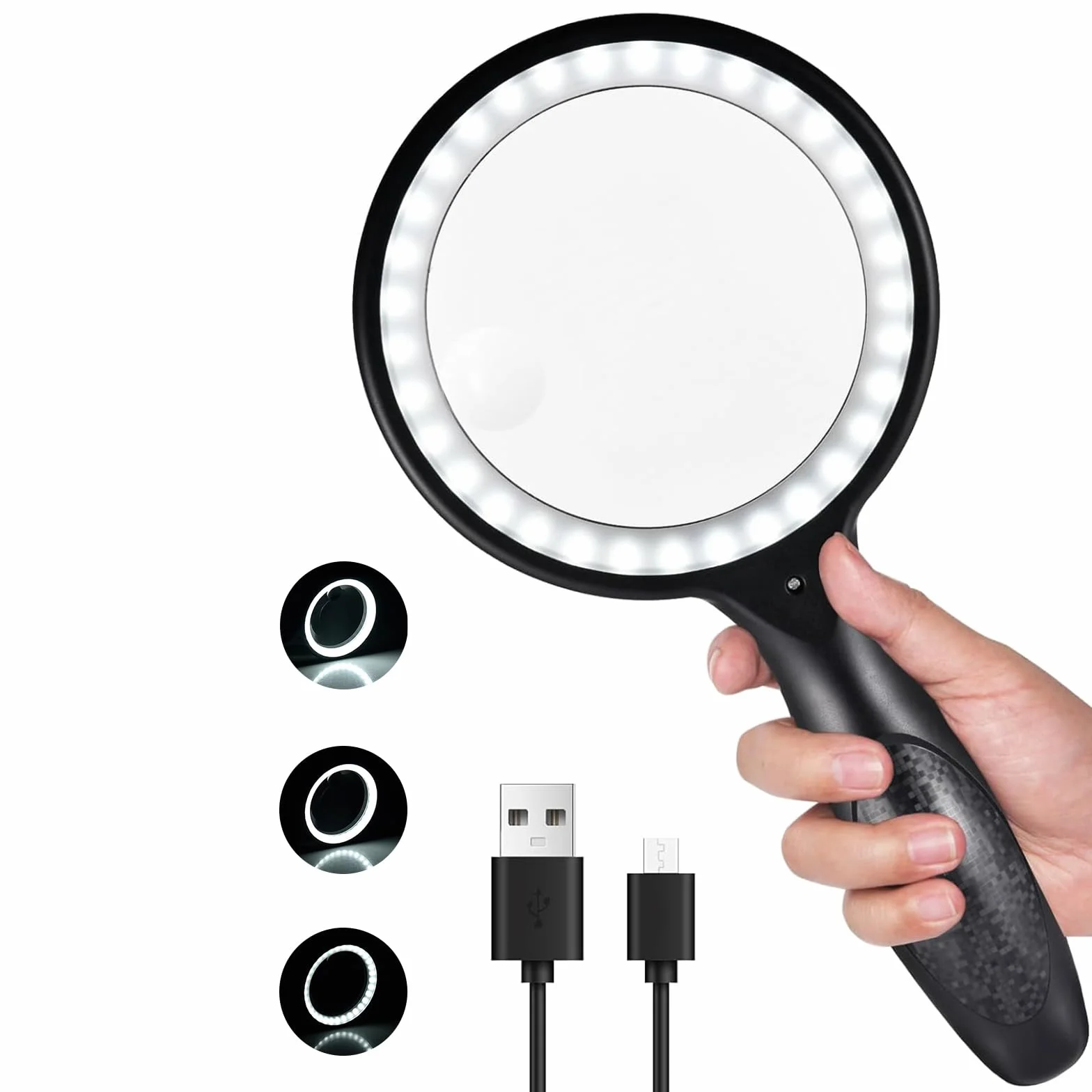 Afaneep Lupa ze światłem 30x60 duża 3 tryby pracy USB 33 diody LED do czytania inspekcja
