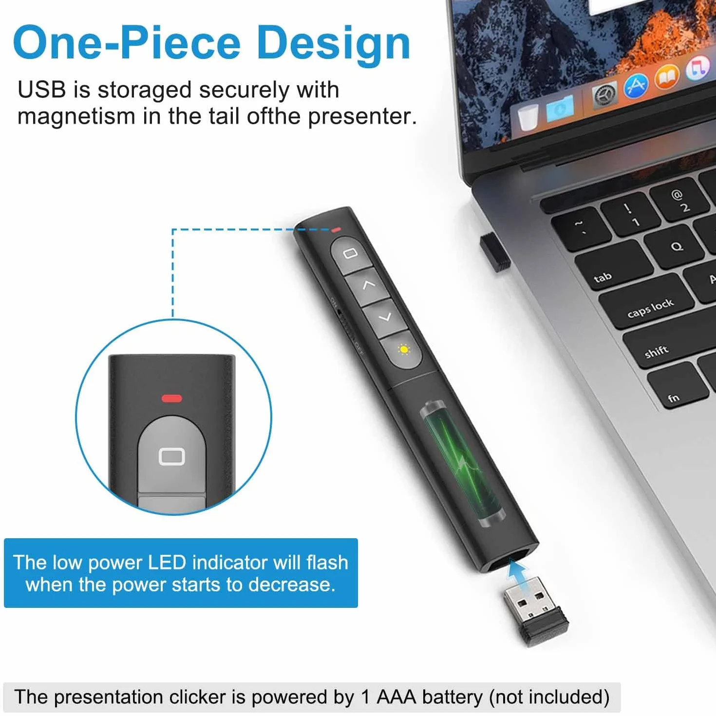 Powerpoint Clicker do Prezentacji, 2,4 GHz Bezprzewodowy Pilot do Prezentacji Wskazówka PPT Clicker Slide Advancer Komputer Clicker Wsparcie Głośności Hiperlink