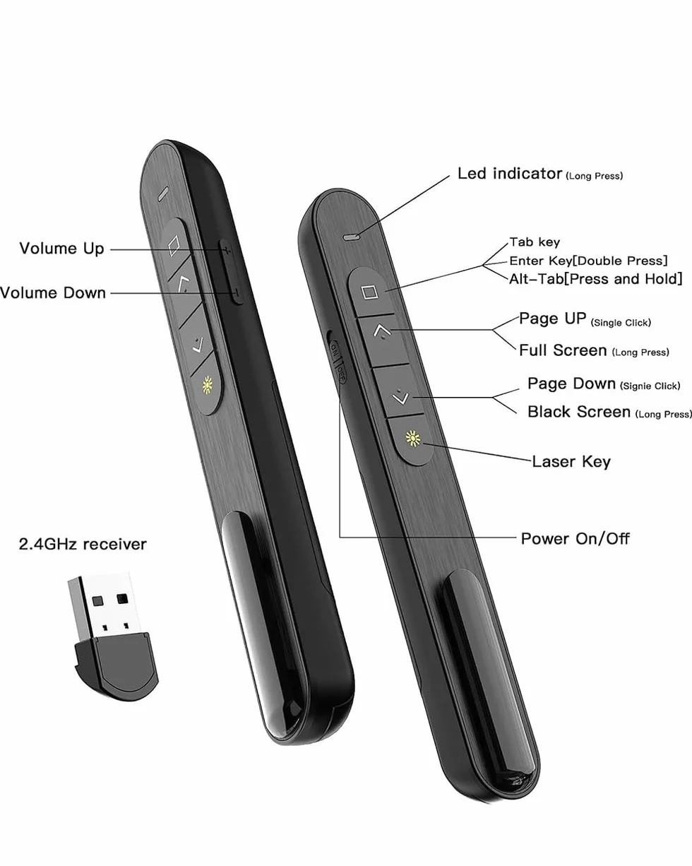 Wireless Presenter Remote Clicker Laser Pointer RF 2.4GHz USB Slide Advancer