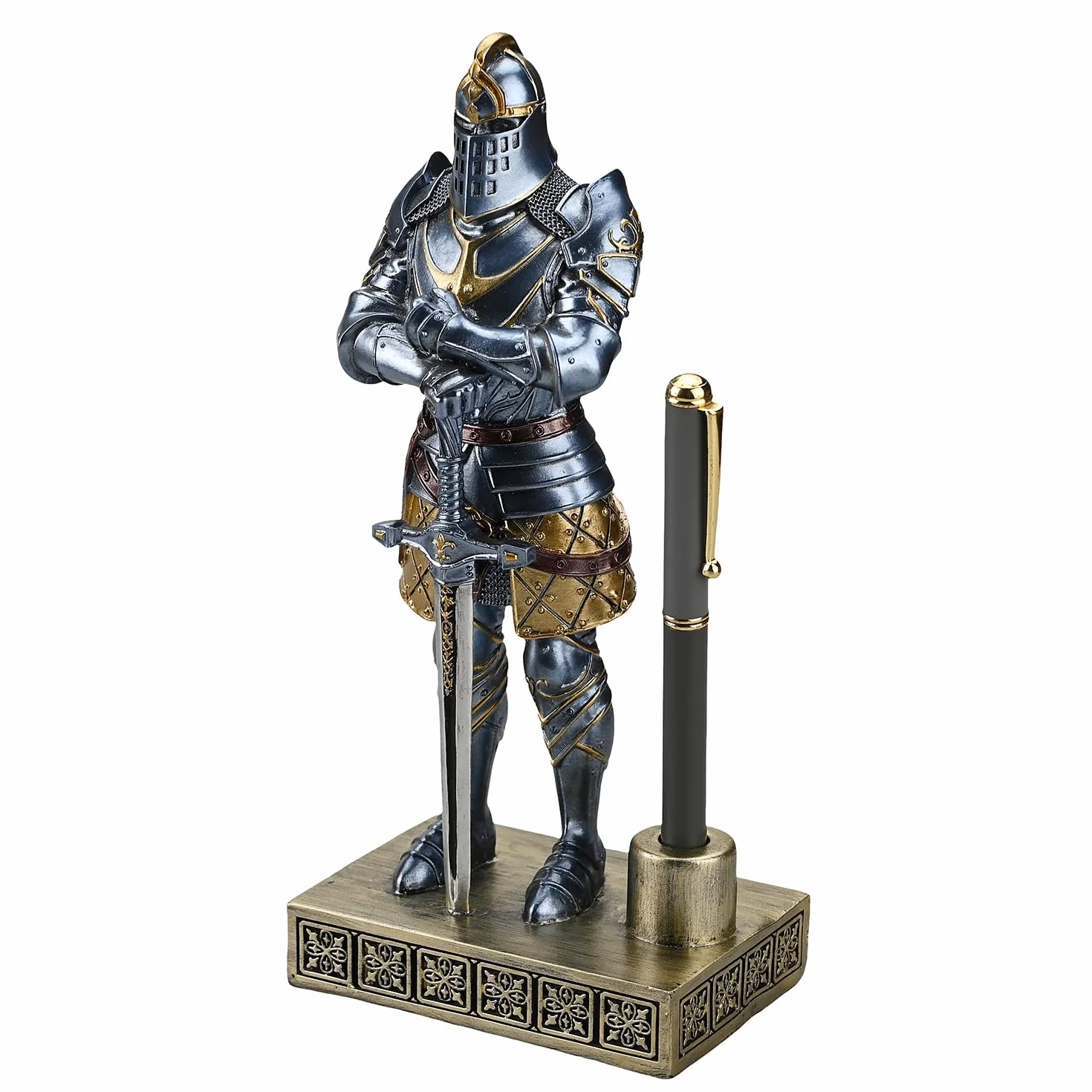 King's Guard rycerz stojak na długopisy statuetka biurowy stojak na długopisy organizer na biurko dla mężczyzn najlepsza kolekcja jako prezent 24 cm (niebieski)