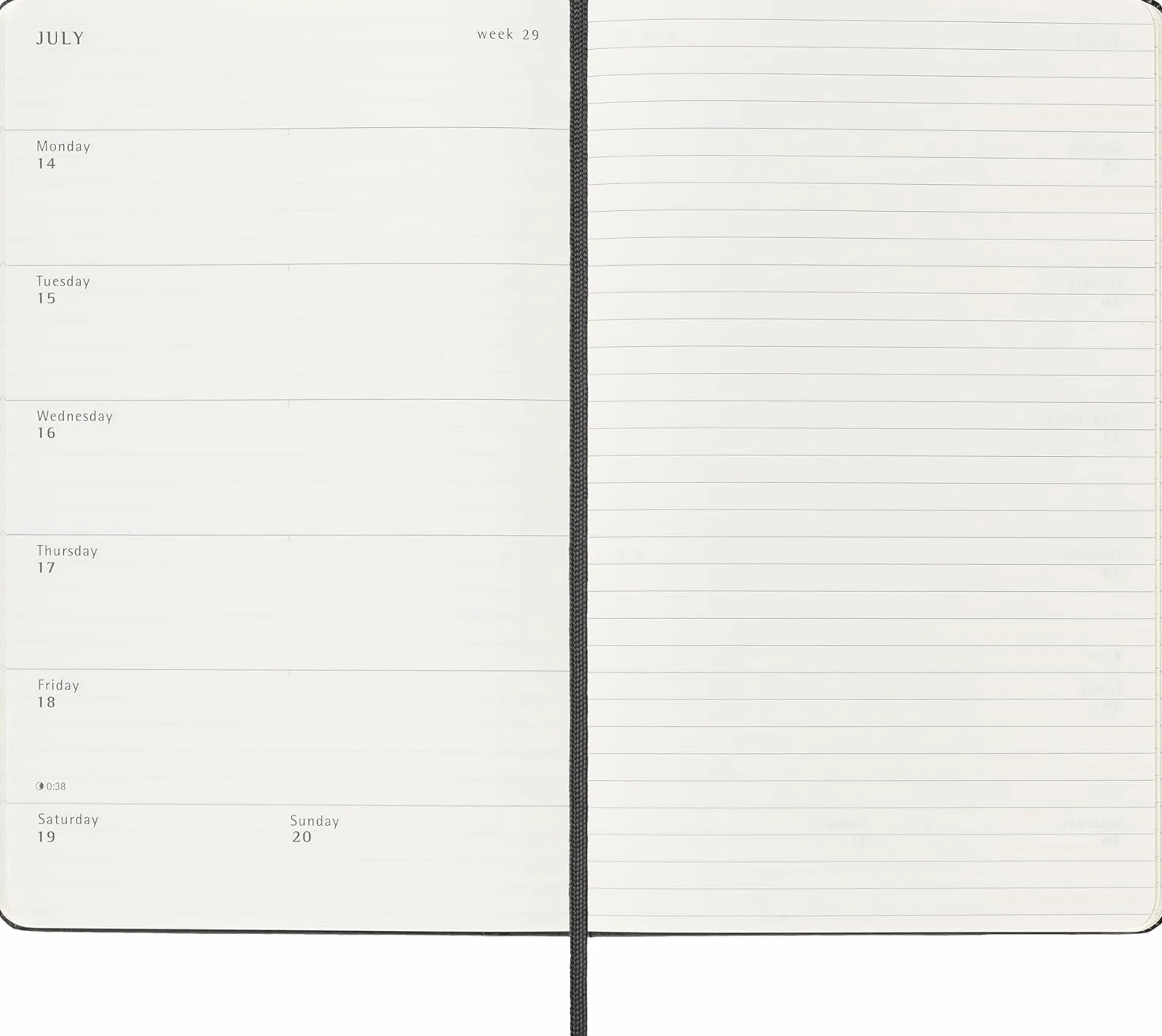 Moleskine Planer tygodniowy, z miejscem na notatki 12 miesięcy 2025, twarda okładka i elastyczne zamknięcie, kolor czarny, duży format, 13 x 50 cm