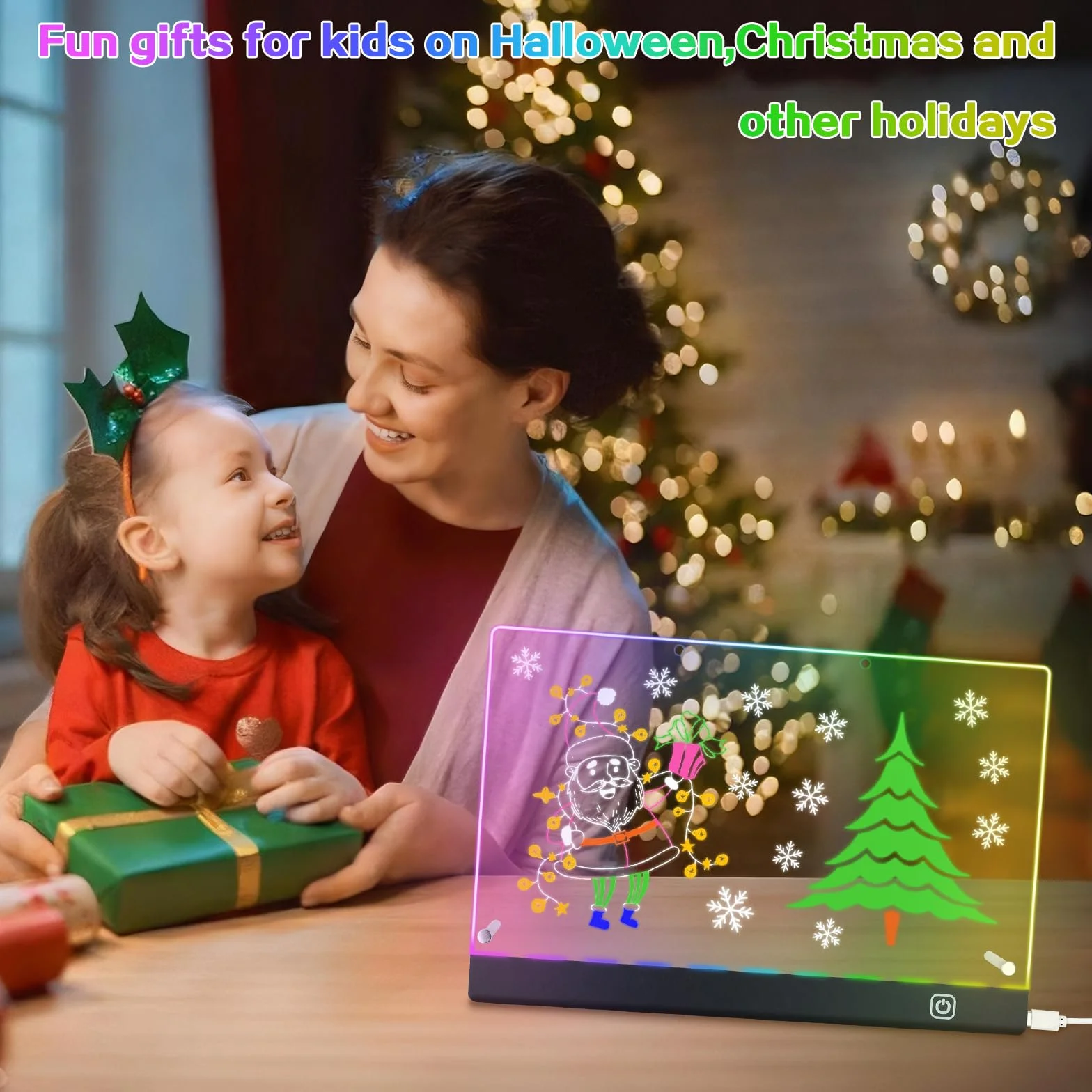 Tablica LED na notatki z farbami, akrylowa tablica na notatki z 7 kolorowymi pisakami, z regulowanym stojakiem, przezroczysta, świecąca tablica LED (30 x 20 cm)