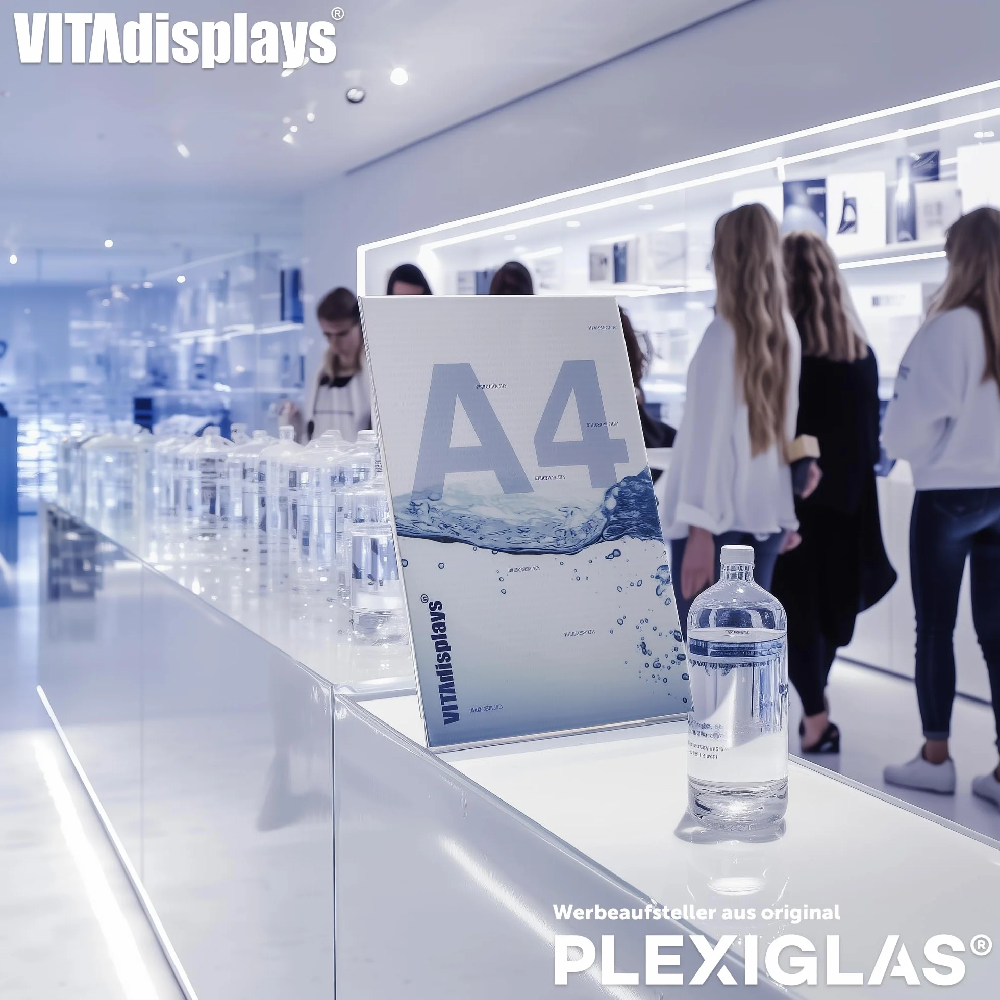 VITAdisplays® stojak DIN A4 L/stojak reklamowy, ukośny, szkło akrylowe, przezroczysty