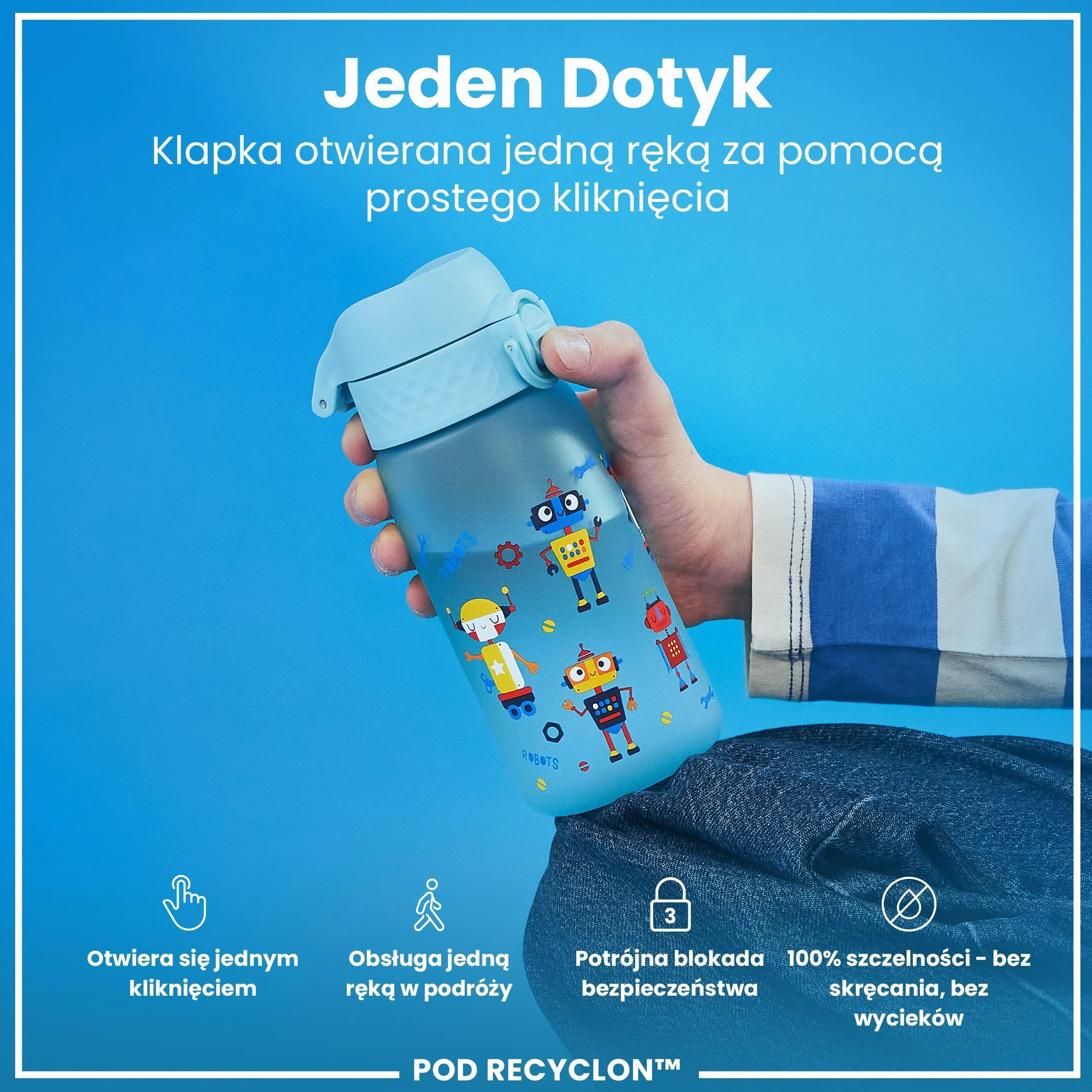 ION8 Butelka dla Dzieci, 350 ml/12 oz, Szczelna, Łatwa do Otwarcia, Bezpieczny Zamek, Można Myć w Zmywarce, Bez BPA, Uchwyt do Przenoszenia, Łatwa do Czyszczenia, Bezwonny, Roboty