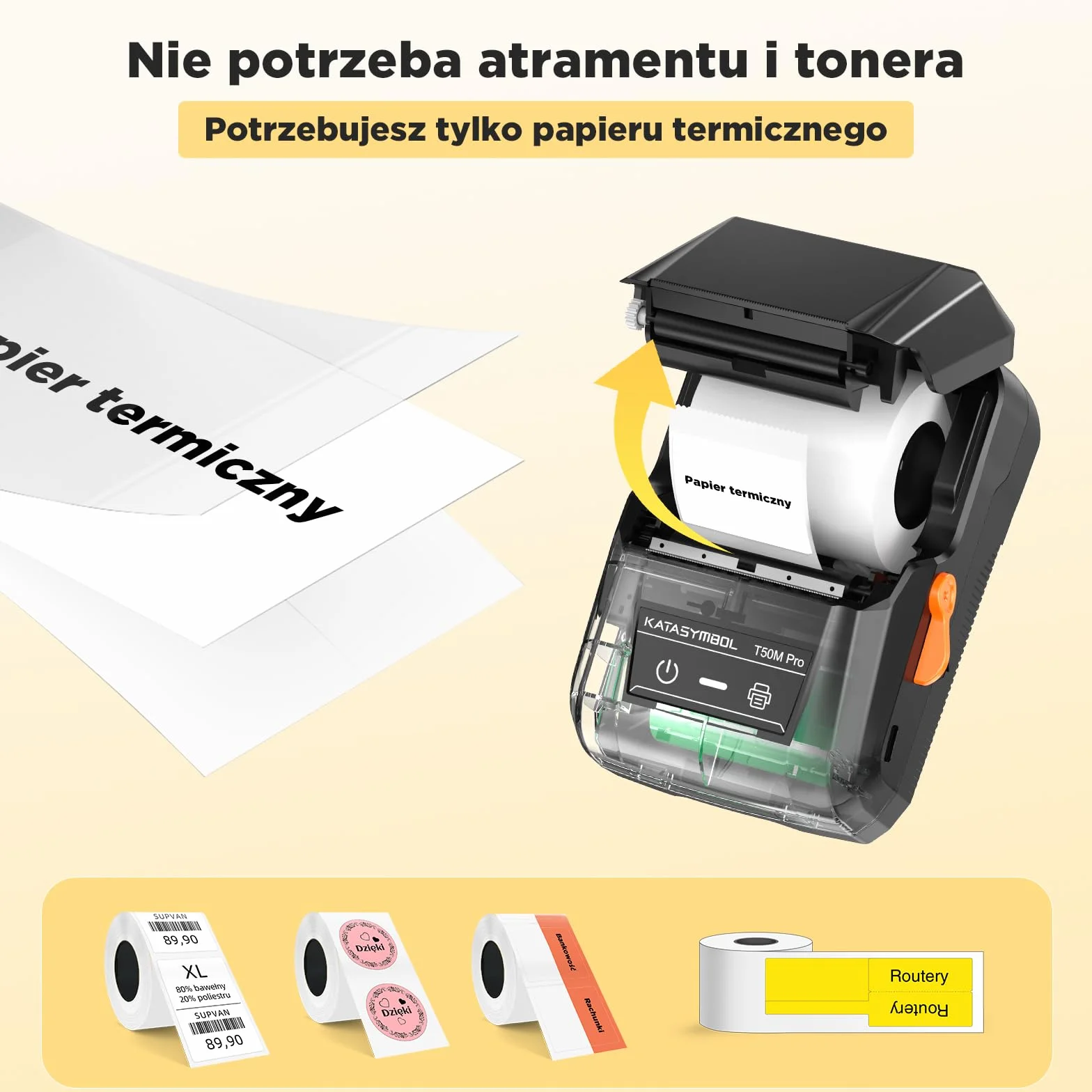 SUPVAN T50M Pro Termiczna Drukarka Etykiet Samoprzylepnych z Białymi Etykietami