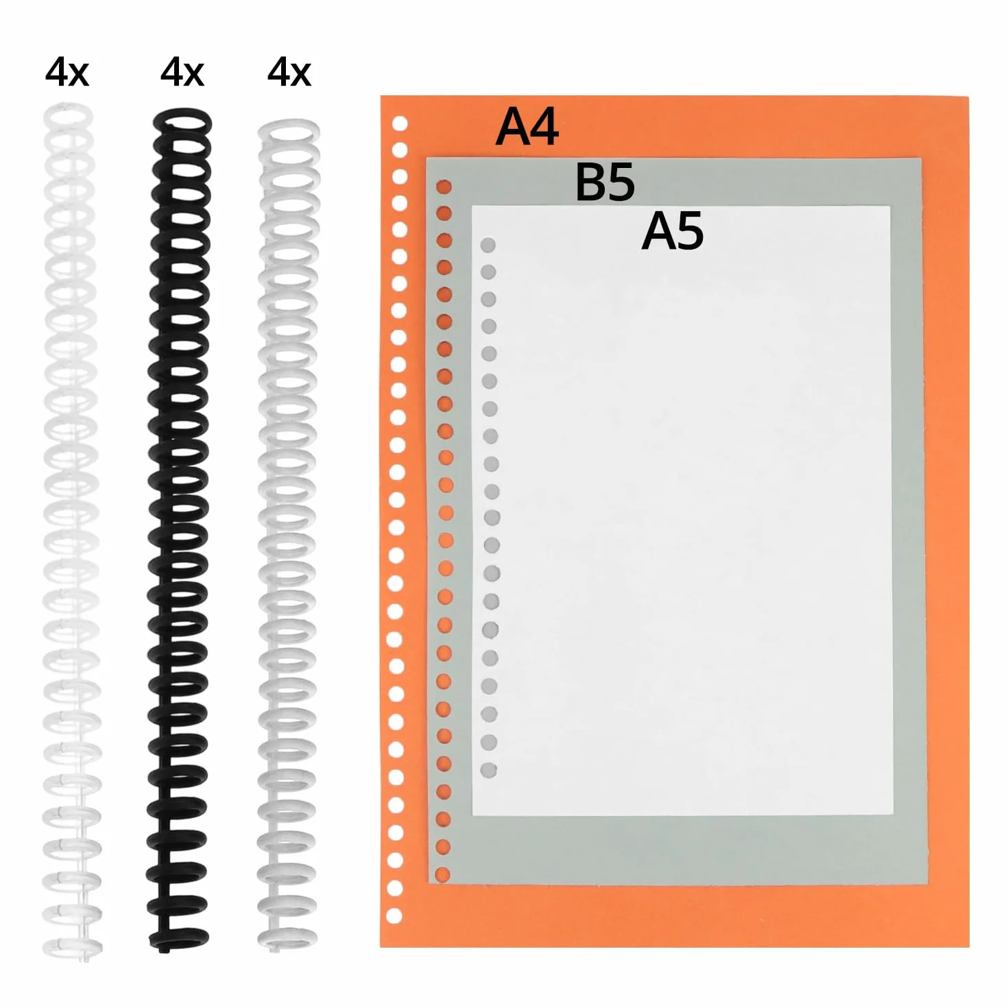 QWORK® Podnośnik do kalendarzy z 10 otworami pasuje do papieru A4/B5/A5, zawierający 10 kolorowych pierścieni do segregatora (30 otworów)