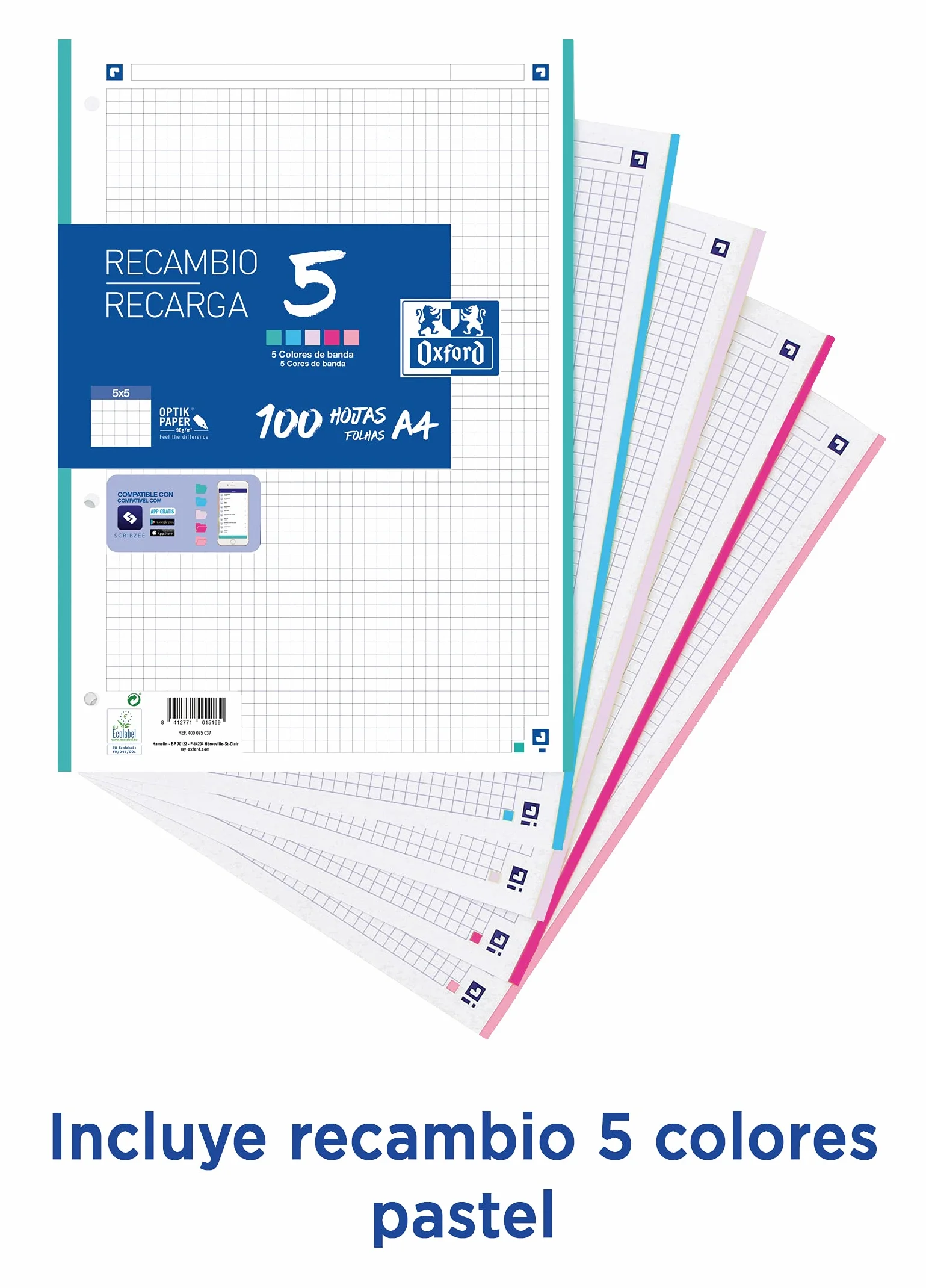Oxford Live & Go segregator z 4 pierścieniami z pianki poliestrowej z gumą, rozmiar A4+, zdejmowana tablica, arkusz z naklejkami, paski zastępcze z 5 kolorowymi taśmami i 5 x 5 w kratkę, pastelowy róż