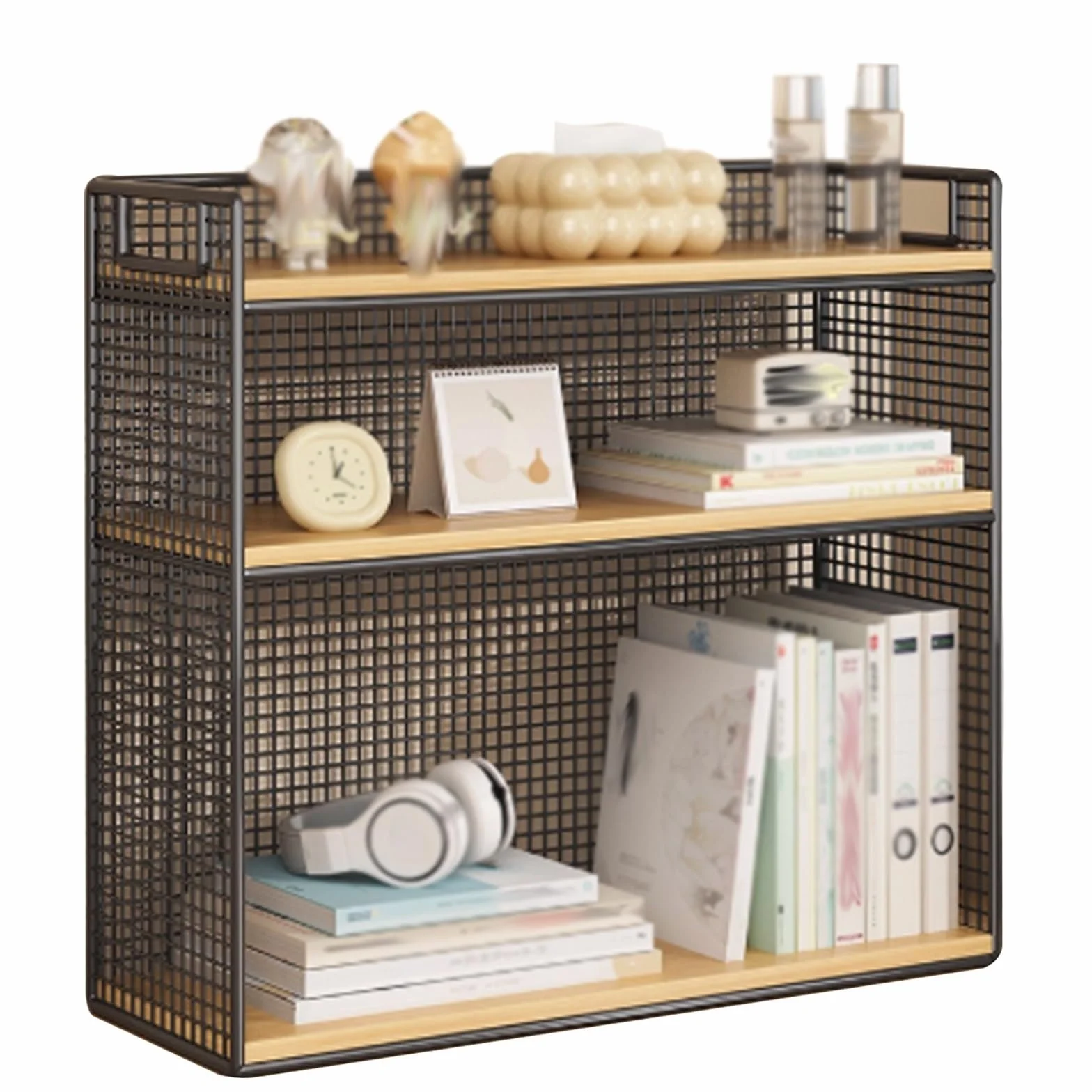 3-poziomowa Metalowa Nadstawka na Biurko, Organizer na Półkę, Do Biura, Akademika, Konstrukcja Jednoczęściowa, Nośność Pojedynczej Warstwy 10 Kg(Black,40x16x34cm)
