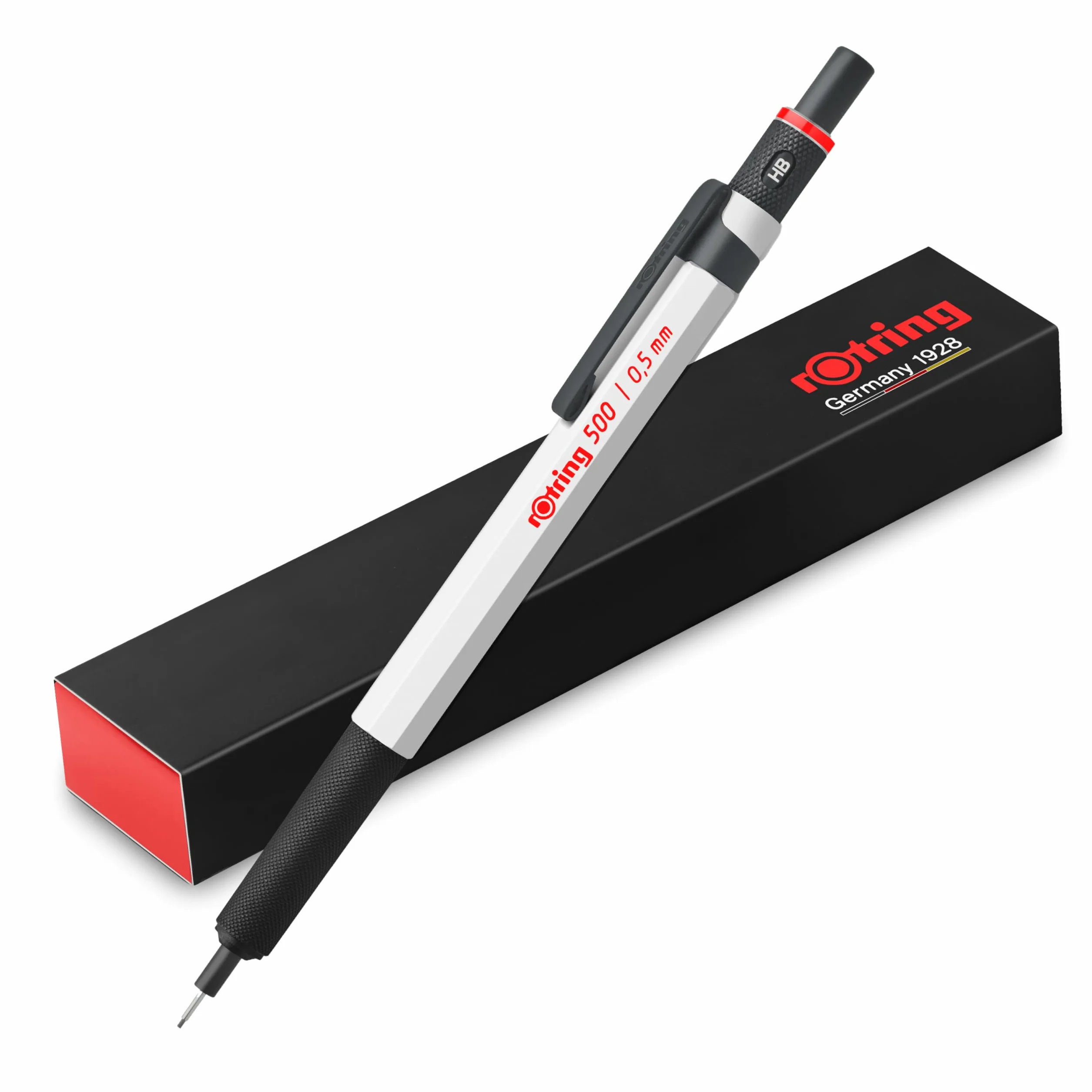 Ołówek automatyczny rOtring 500 0,5 mm HB biały sześciokątny