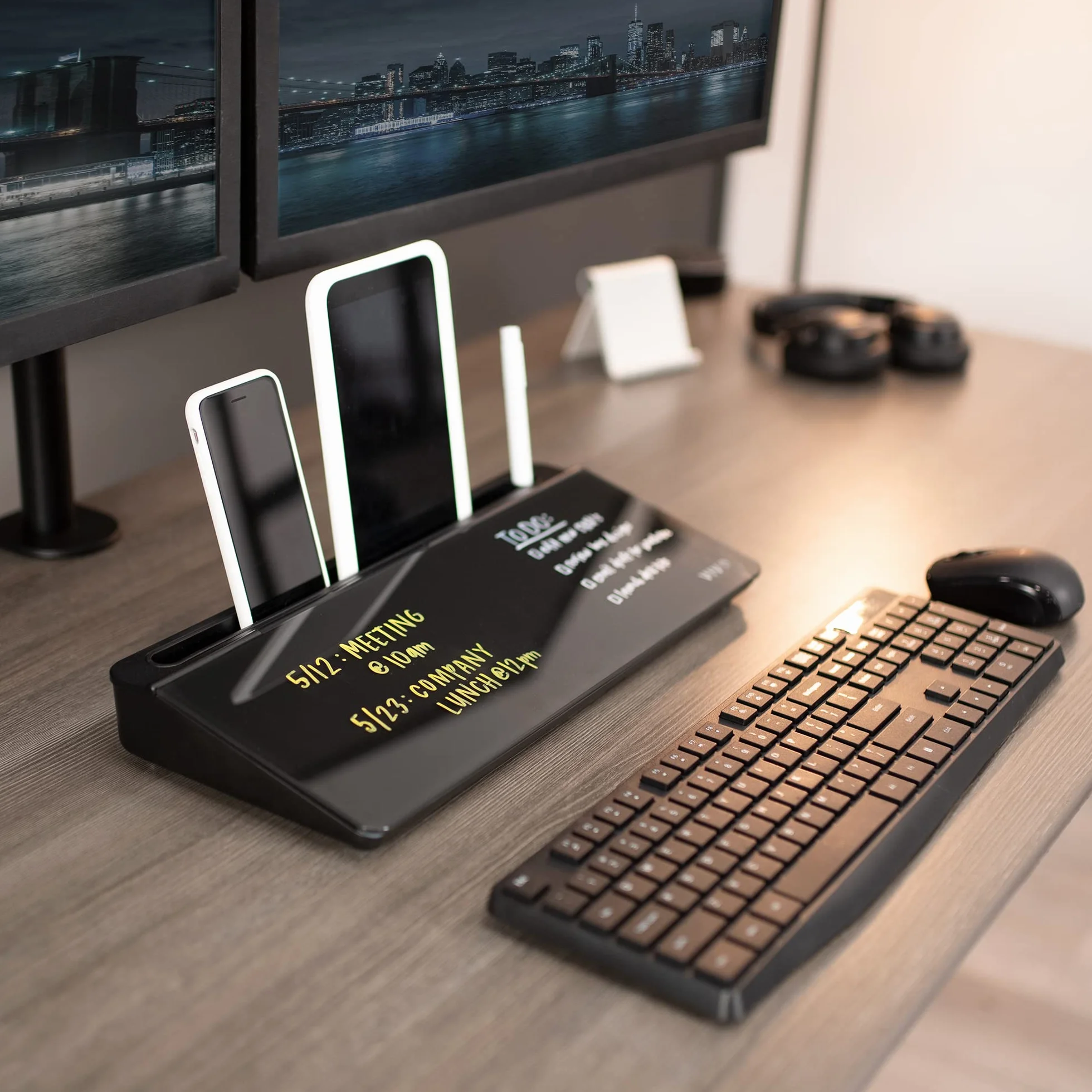 Vivo DESK-WB16B szklana tablica suchościeralna 40 x 18 cm organizer na biurko czarna