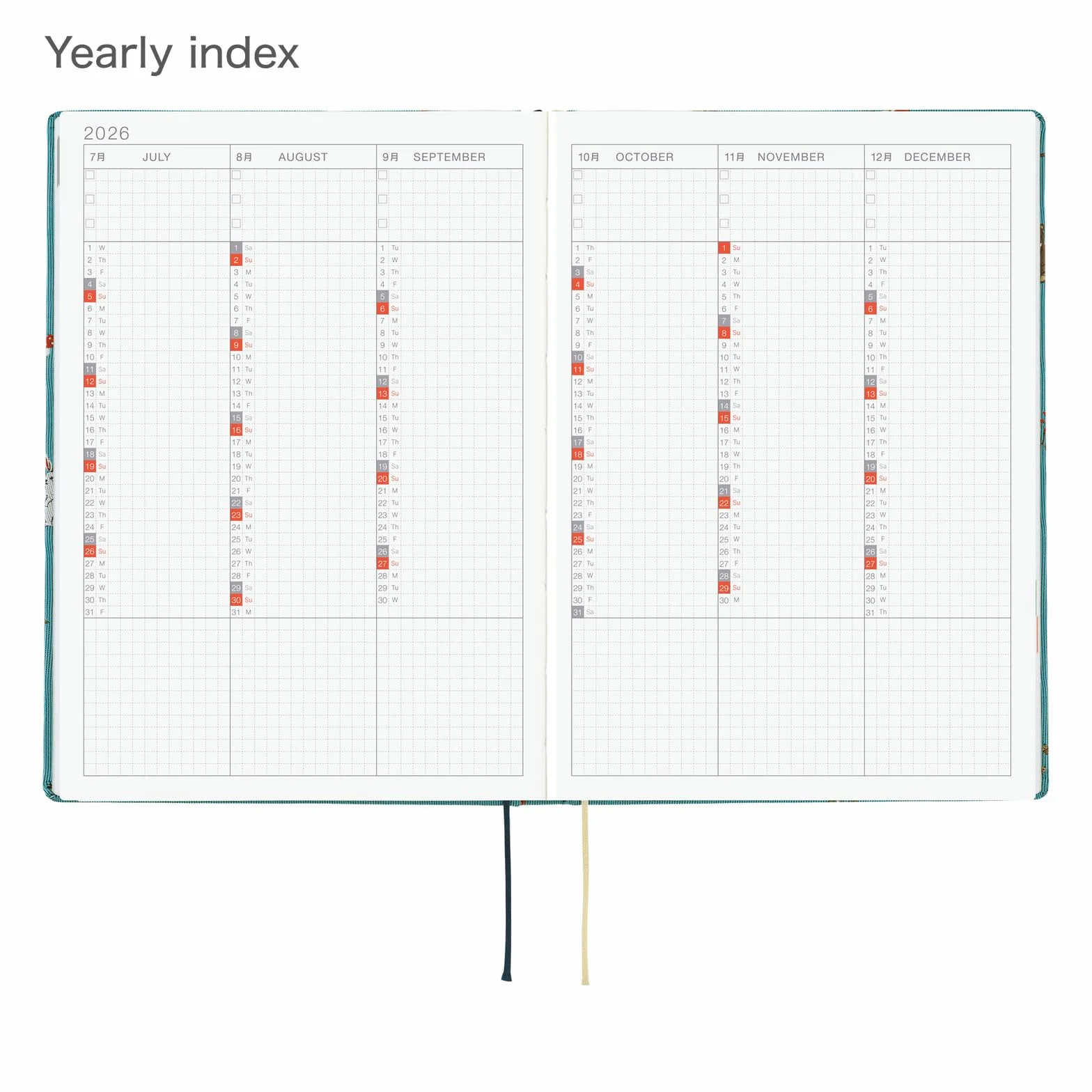 Hobonichi Techo HON A5 2026 – Bow & Tie: In the Forest (angielski, styczeń Start Planner)