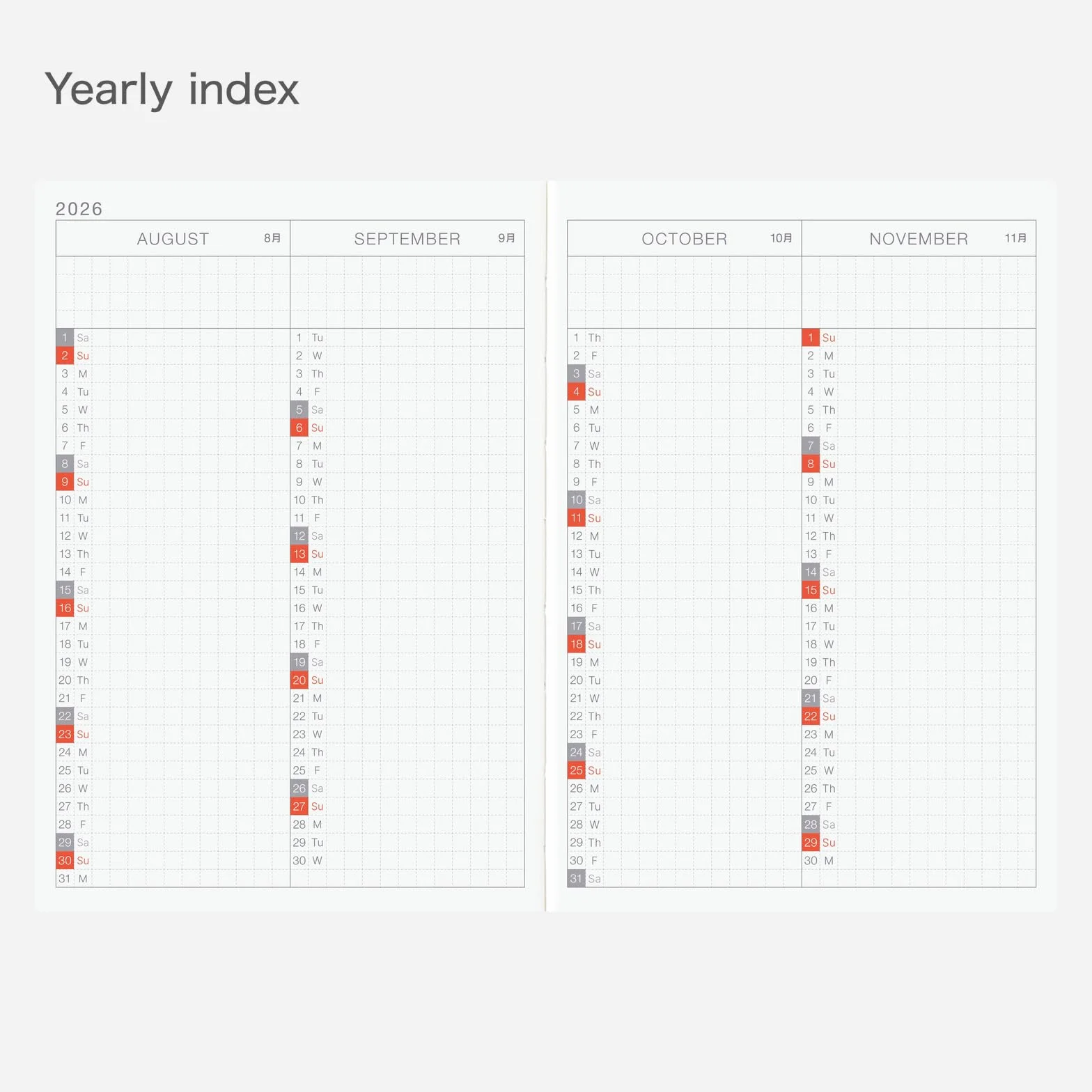 Hobonichi Techo 2026 oryginalna książka A6, angielska, codzienna, początek stycznia, planer