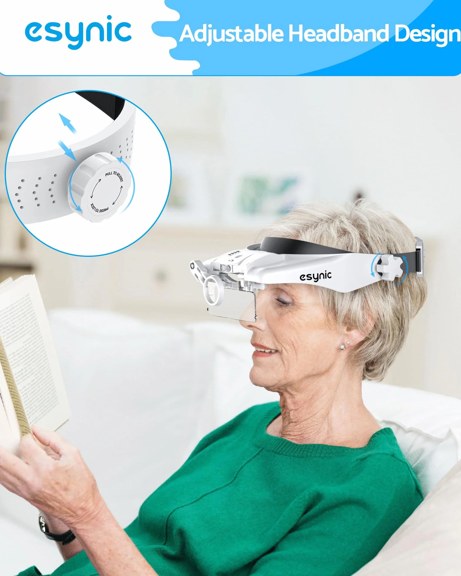eSynic Okulary powiększające z oświetleniem LED-kask lupa czołowa szklarnia-5 odpinanych soczewek (1,5X, 2,0X, 2,5X, 3,0X, 3,5X) wszystkie precyzyjne prace, naprawy, szycie, biżuteria