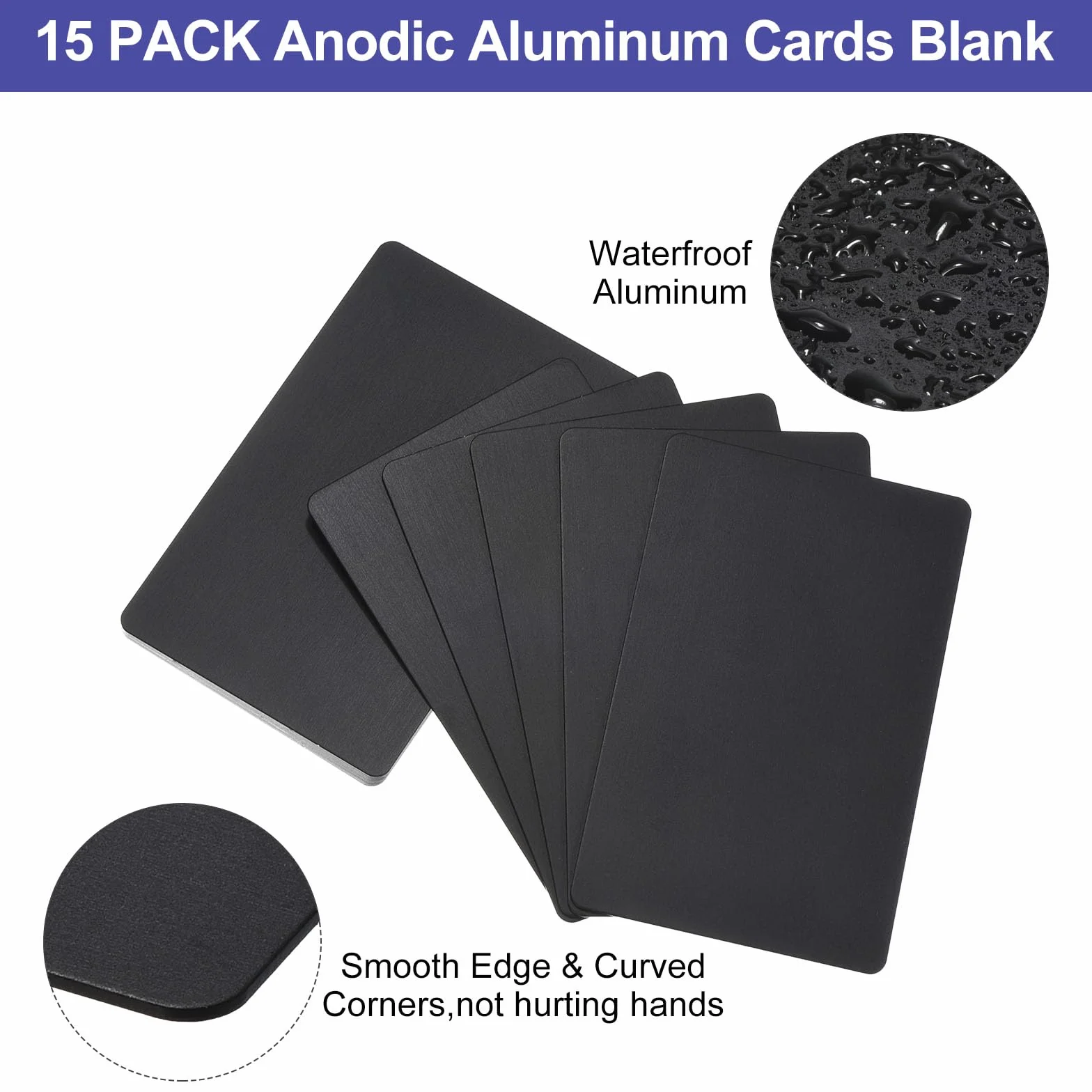 PATIKIL 15 sztuk metalowych wizytówek anodyzowanych o grubości 0,8 mm anodowane aluminiowe puste kartki imienne, 8 x 5 cm, grawerowana laserowo, wizytówka do samodzielnego wykonania, czarna