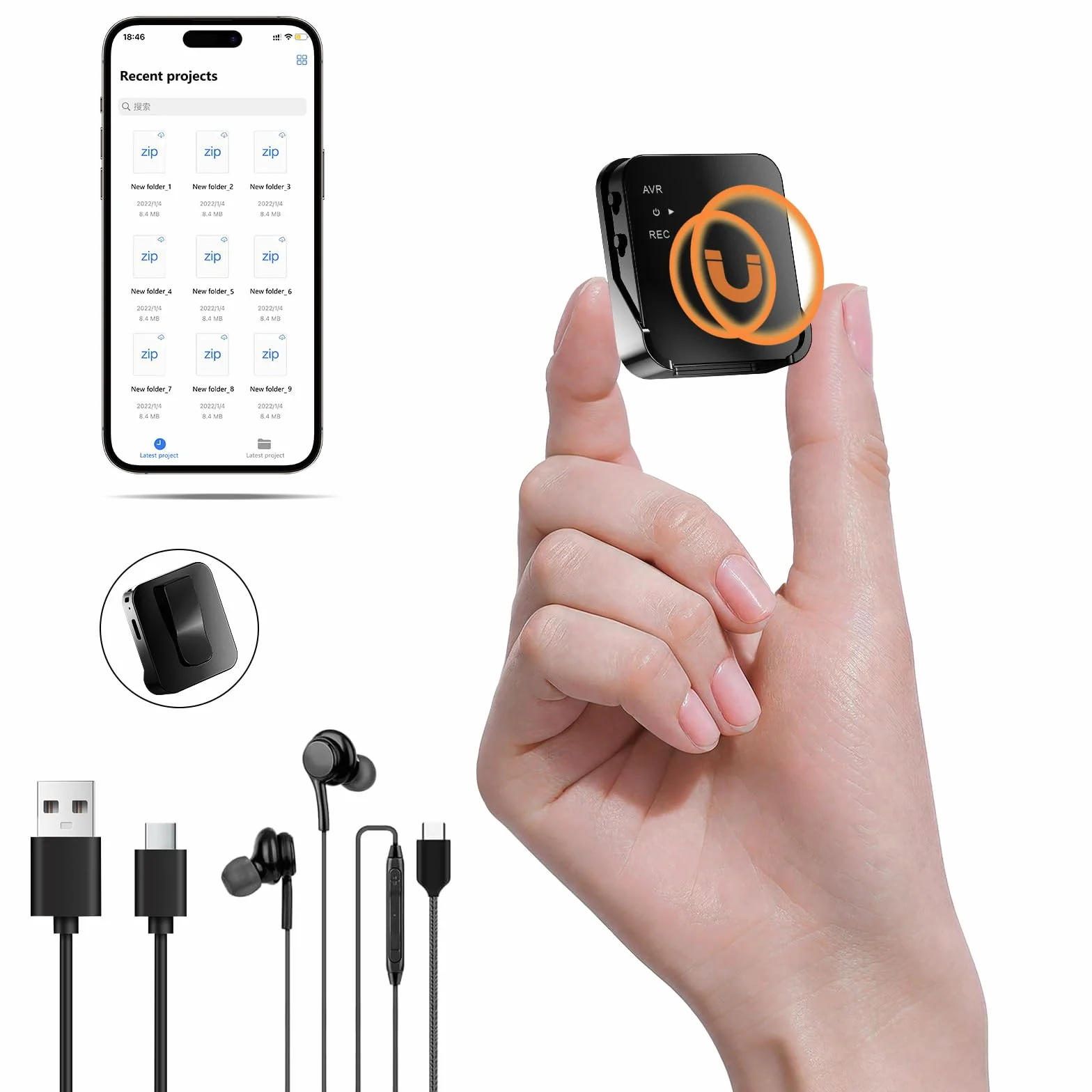 Digital Voice Recorder, mini cyfrowy dyktafon, redukcja szumów AI, dyktafon magnetyczny 3072 kbps z odtwarzaniem do wywiadów, klas/spotkań