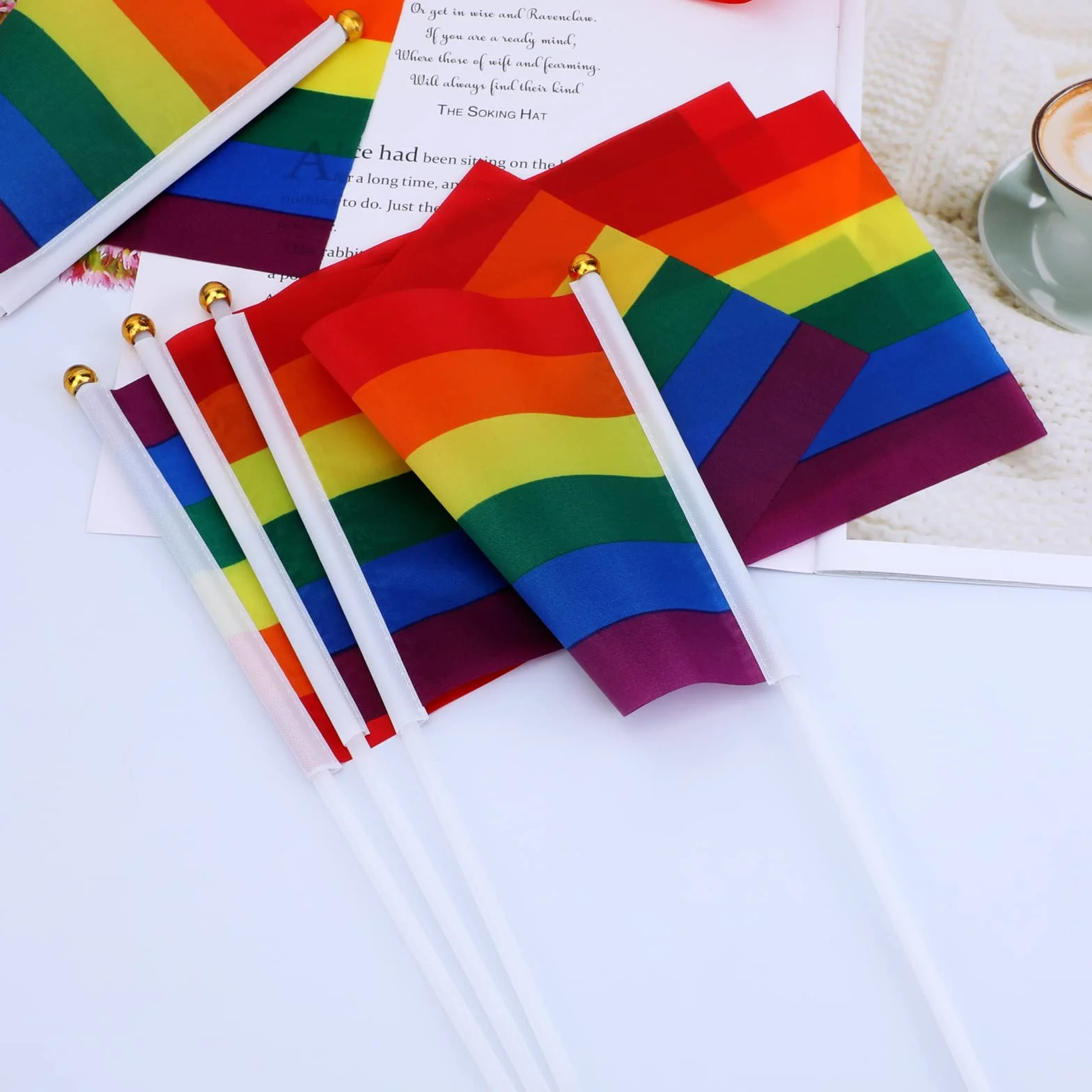 MWOOT 60 sztuk tęczowych flag LGBTQ, chorągiewka tęczowa, mini flagi do LGBTQ Gay Pride Parade, mała tęczowa flaga, akcesoria Pride Month