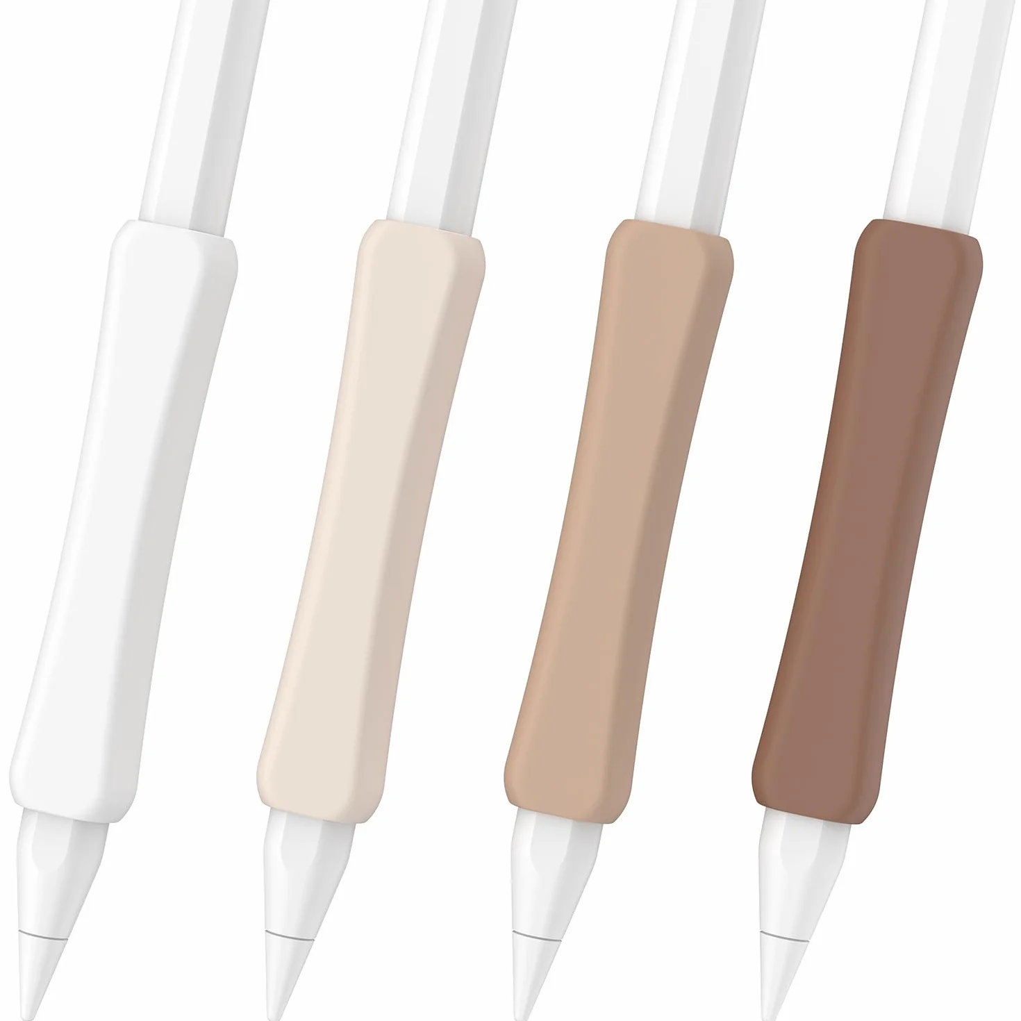 Silikonowy uchwyt, 4 sztuki, kompatybilne z Apple Pencil 2. generacji, Apple Pencil Pro i Apple Pencil USB-C ergonomiczny uchwyt (biały/beżowy/khaki/brązowy)