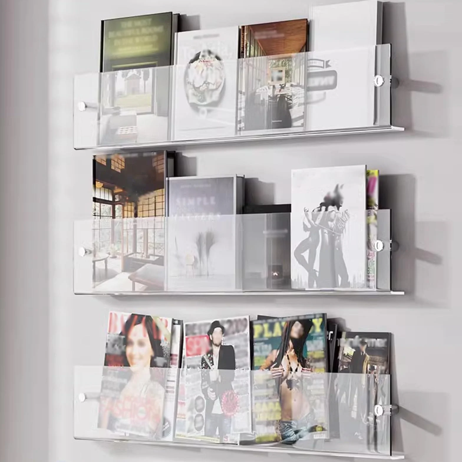 Hanging Bookshelf Magazine Rack Clear Acrylic brochure for Storage journals Comics Book screenplays, Wall Mounted Magazine Display Rack, Hanging Bookshelf(Transparent,L 120cm/47.2in)