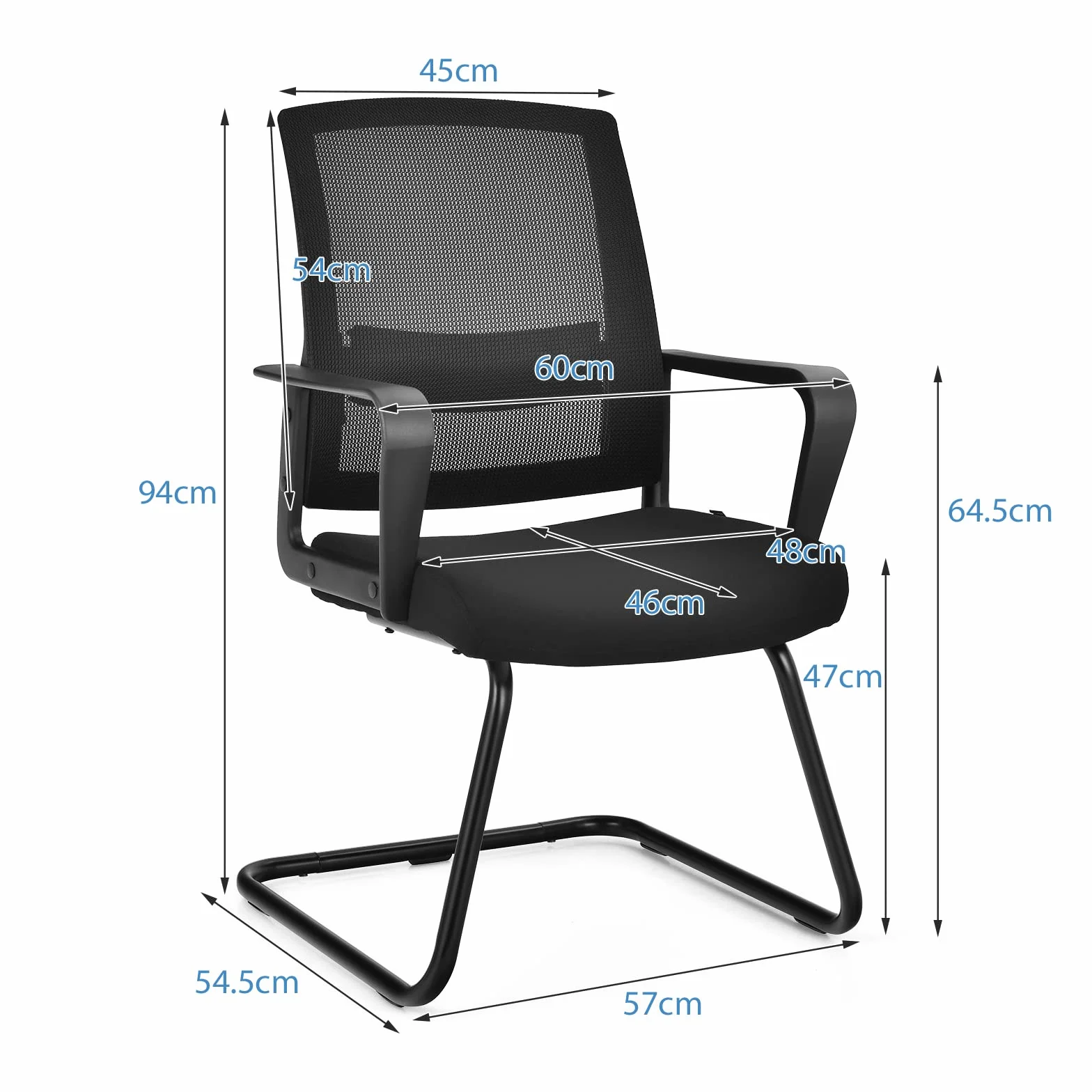 COSTWAY Krzesło na płozach, krzesło bujane z podłokietnikami, krzesło konferencyjne, krzesło biurowe, krzesło komputerowe, obciążenie do 136 kg, krzesło dla gości do biura, sali konferencyjnej