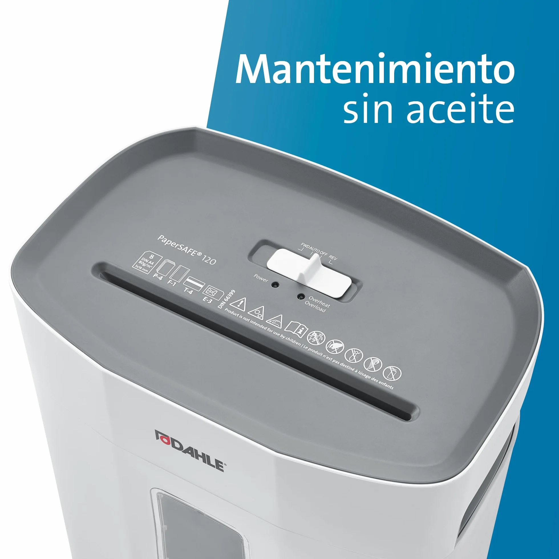 Dahle PaperSAFE PS 120 niszczarka dokumentów (8 arkuszy, poziom bezpieczeństwa P4, cięcie cząstek, nie zawiera oleju i konserwacji, 12 litrów) szara