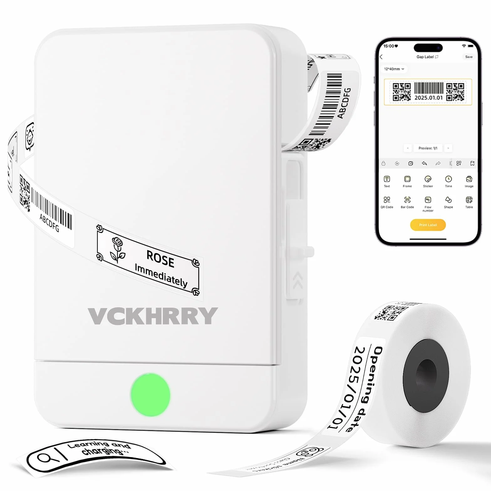 Drukarka etykiet Bluetooth Samoprzylepne urządzenie do etykietowania, przenośna drukarka etykiet dla systemów iOS i Android, termotransferowa do domu, biura, biała