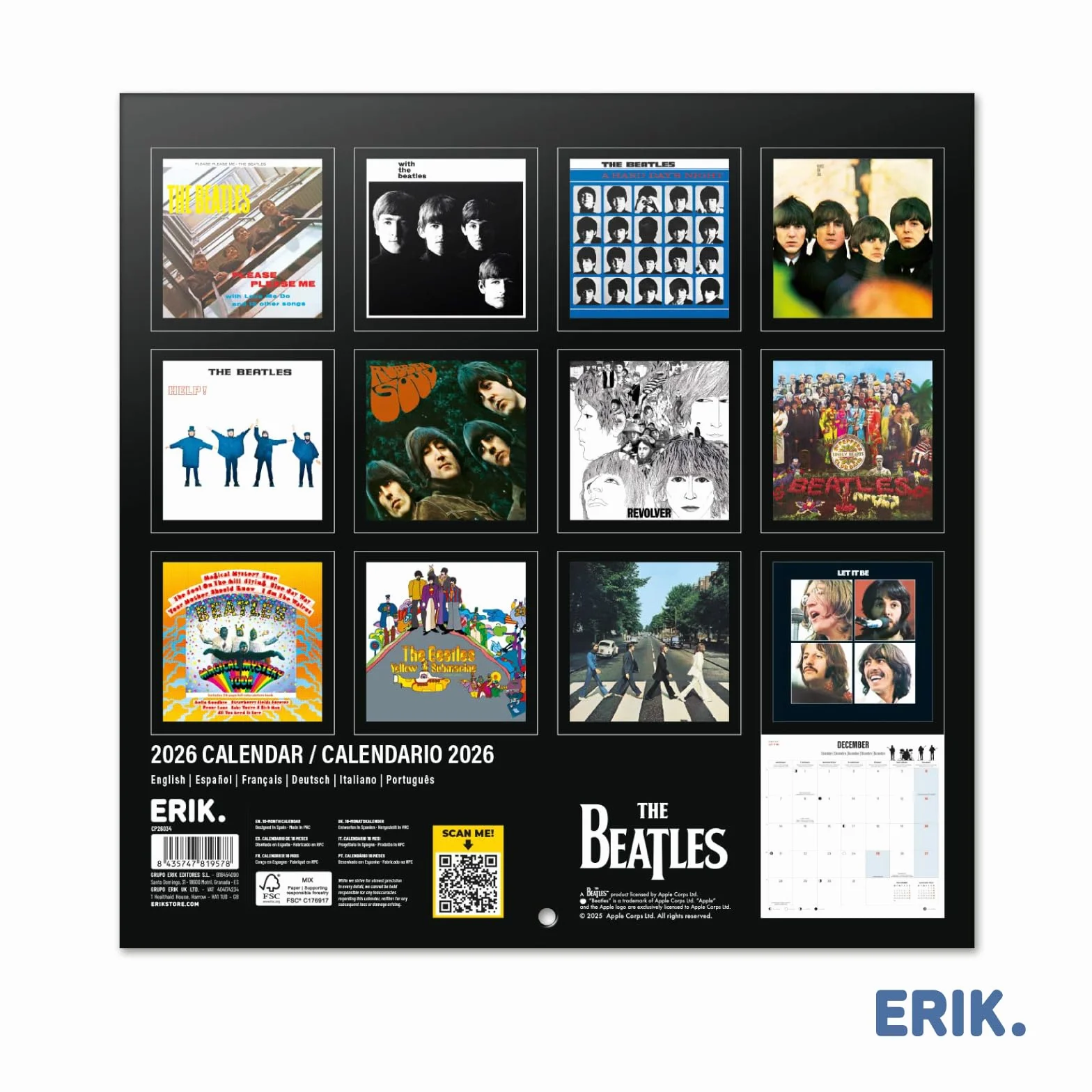 Grupo Erik Wall Calendar 2026 - The Beatles Calendar 2026 | Square 30 x 30 cm - 12 x 12 inches Wall Planner, Family Planner Month To View | The Beatles Gifts For Friends