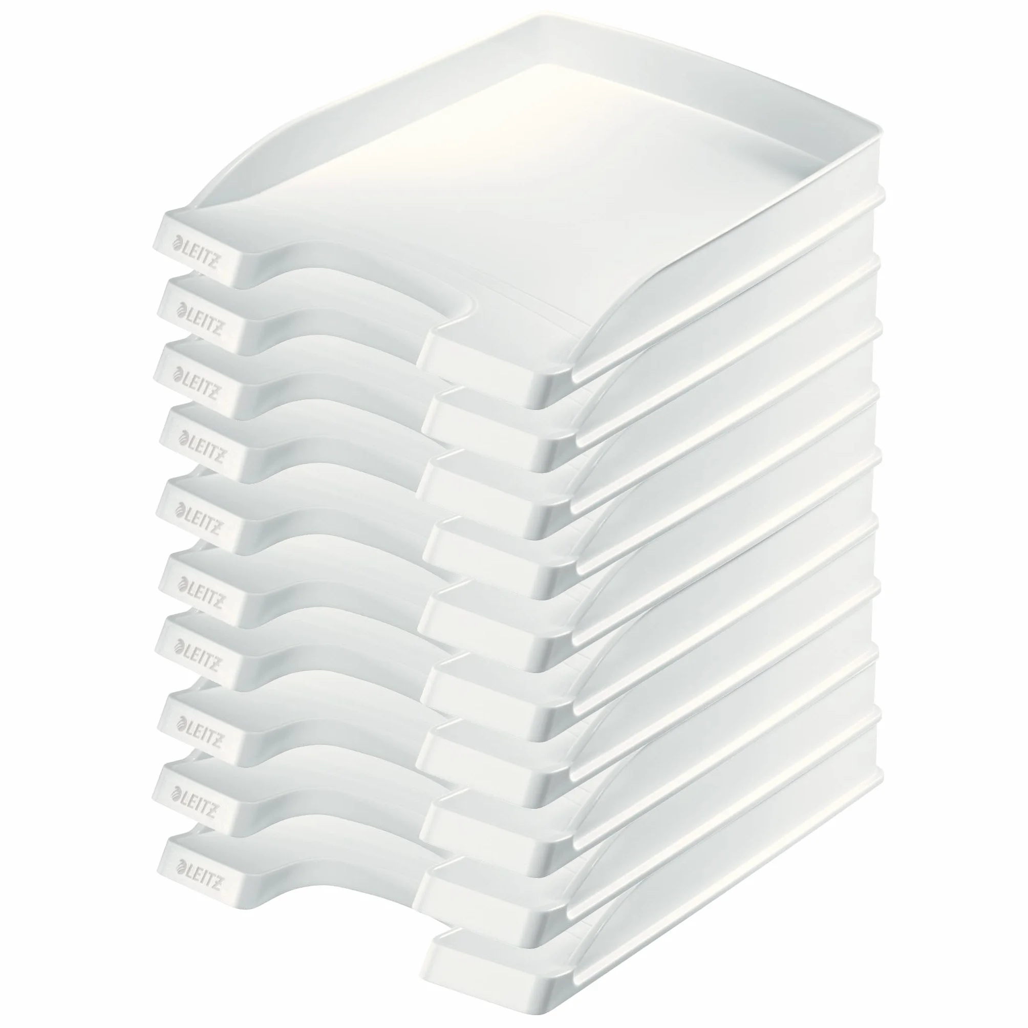 Leitz 52370001 Płaski kosz na listy, format A4, 10 szt., półka na listy w jakości premium, możliwość układania w stos, jako organizer na biurko, możliwość łączenia z serią Plus, kolor biały