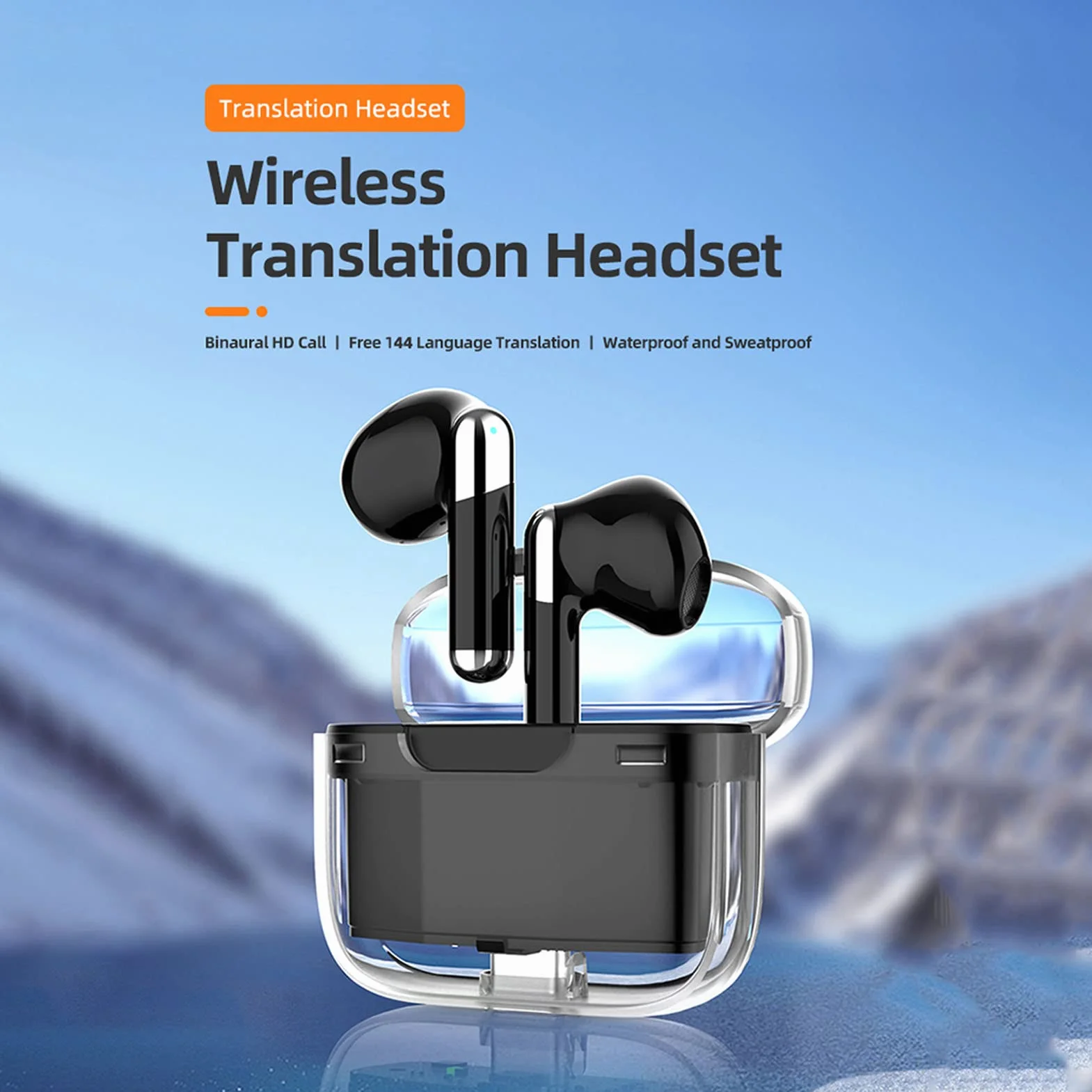 J207 Voice Translator Earbuds, BT5.3 Instant Voice Translation Device with Transparent Case, Language Translator Earbuds Supports 144 Languages