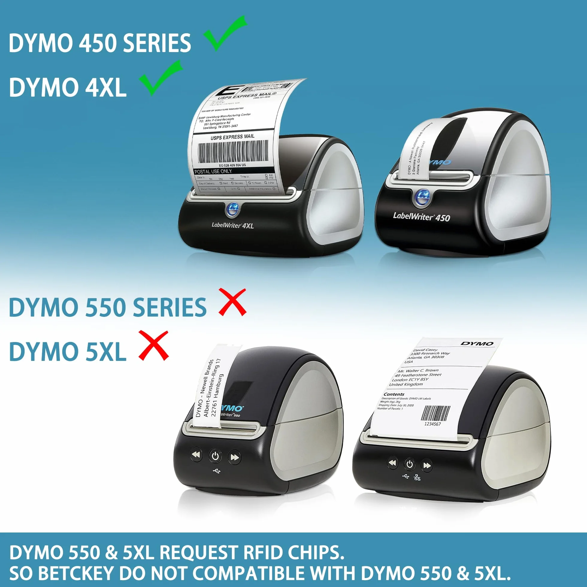 BETCKEY - 1 Rolle 11352 Etykiet Kompatybilne z DYMO S0722520, 25mm x 54mm, 500 Etykiety Adresowe Sztuk do LabelWriter 450 4XL, NIE do 550/5XL