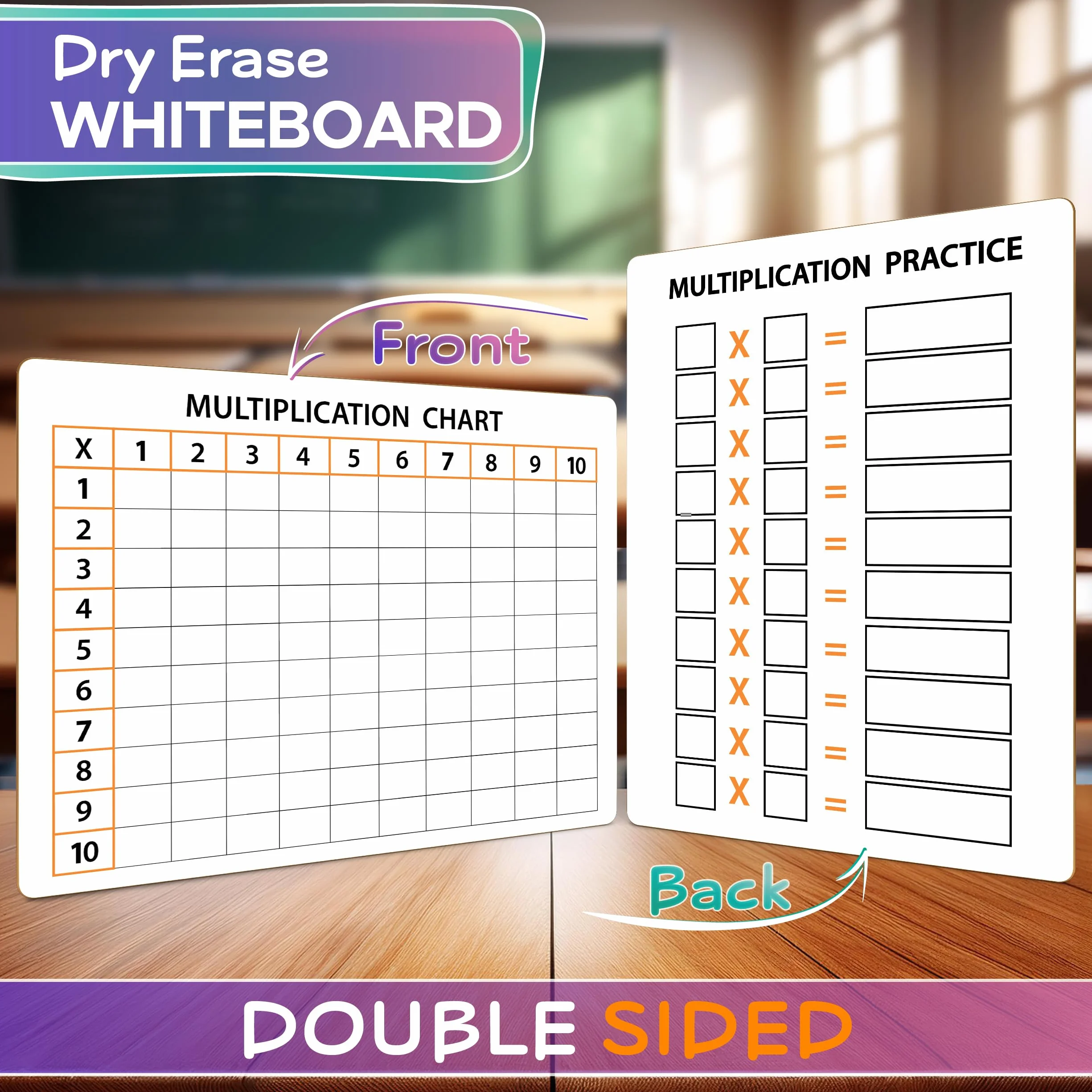 Scribbledo Dry Erase Multiplication White Board 9 x 12 Inch Small Lapboard l Durable Portable Double Sided Times Table Math Practice Whiteboard for Kids Students, Classroom and Home