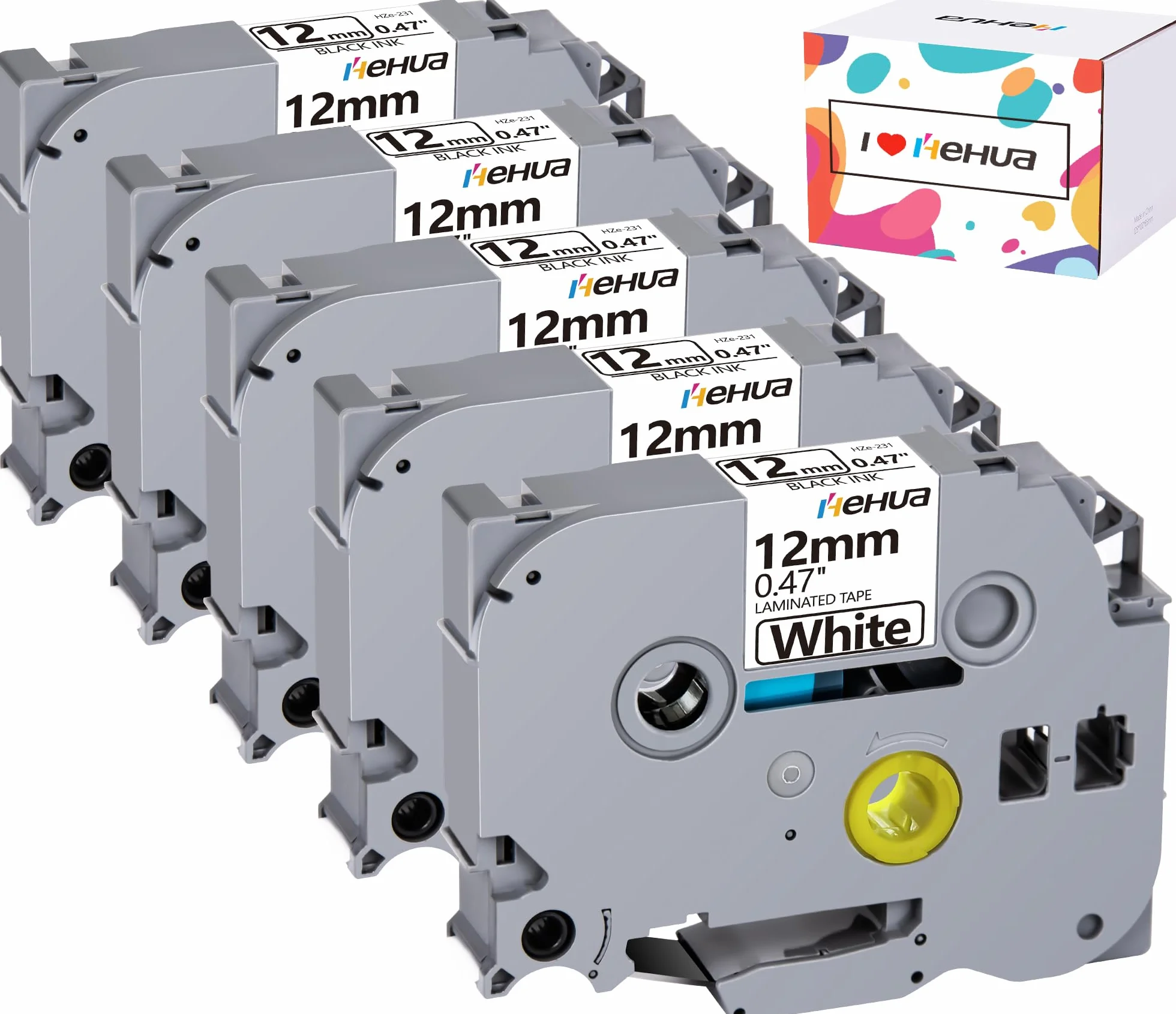 5x Hehua Kompatybilny z Taśmami Brother TZe-231 P-Touch Taśma Tz 12mm 0,47 Czarno na Białym Zamiennik Taśmy do Etykietowania Brother pt-1000 p touch Cube h105 h100lb H107B 1010 1280 h100r d200 d400